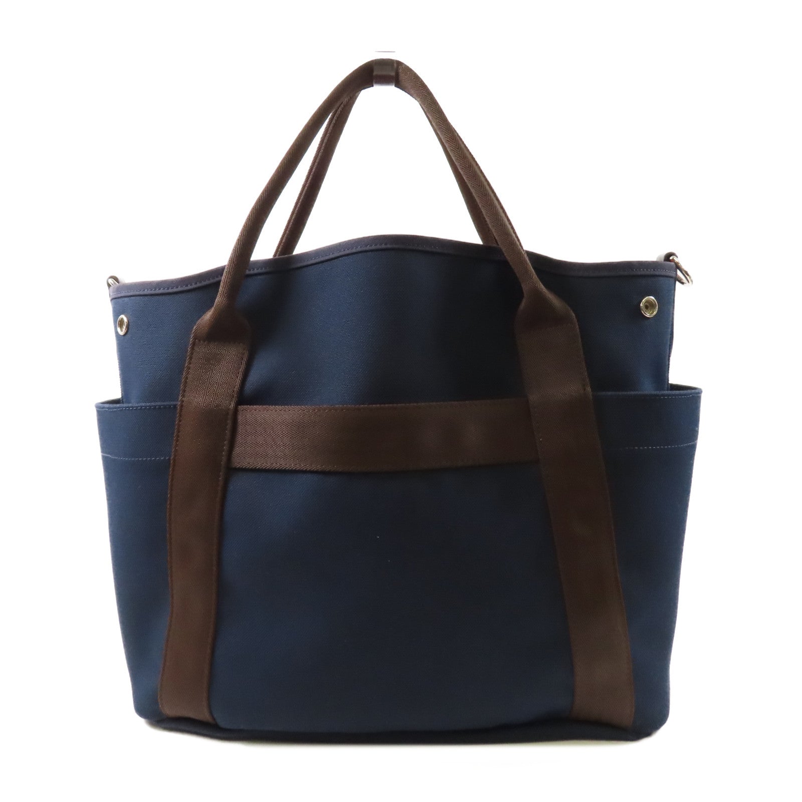 HERMES 【激減優惠】帆布Pansage Groom手挽肩背兩用袋Blue Navy/Feu