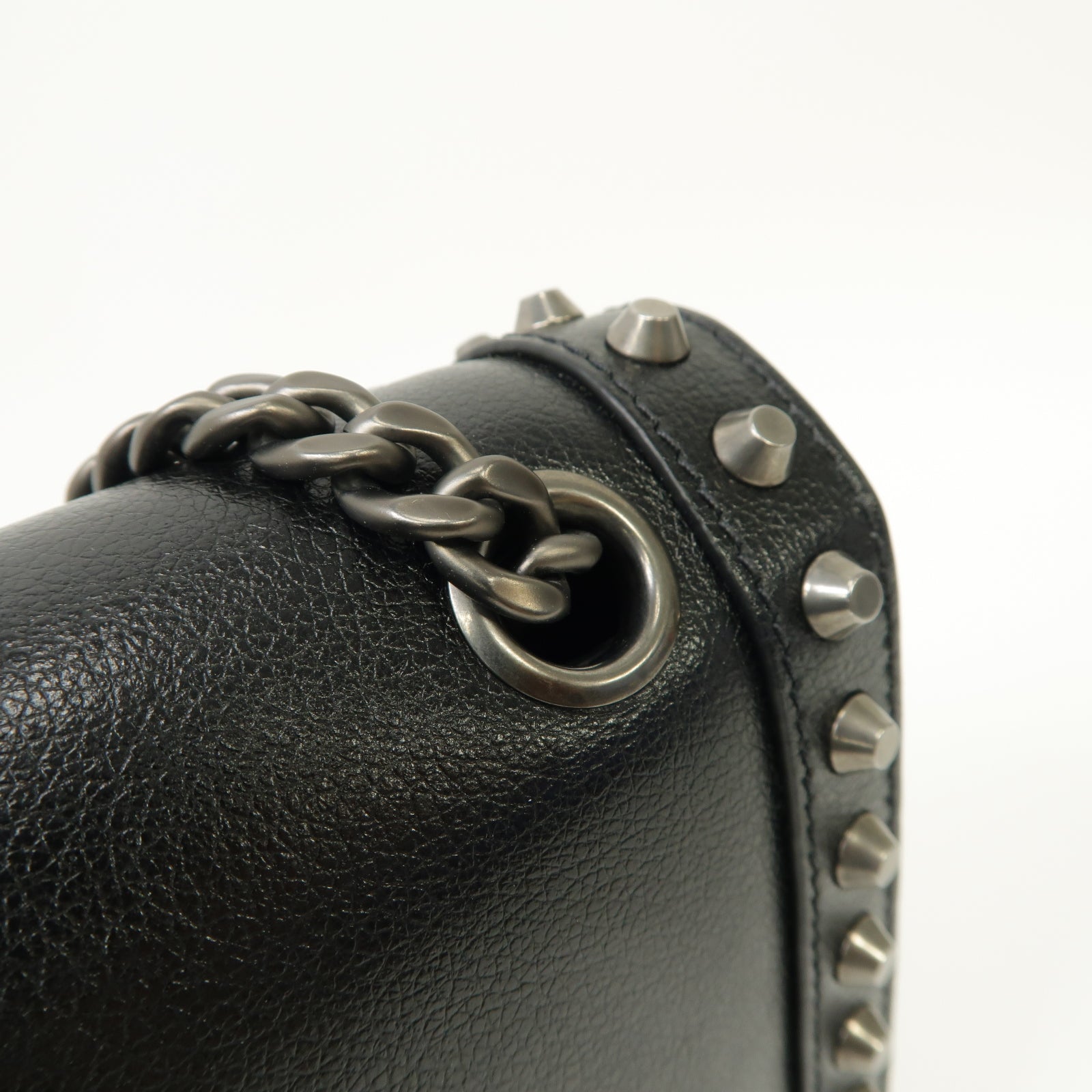 PRADA Glace Calf牛皮皮革Chain Shoulder銀扣鏈帶肩背袋黑色