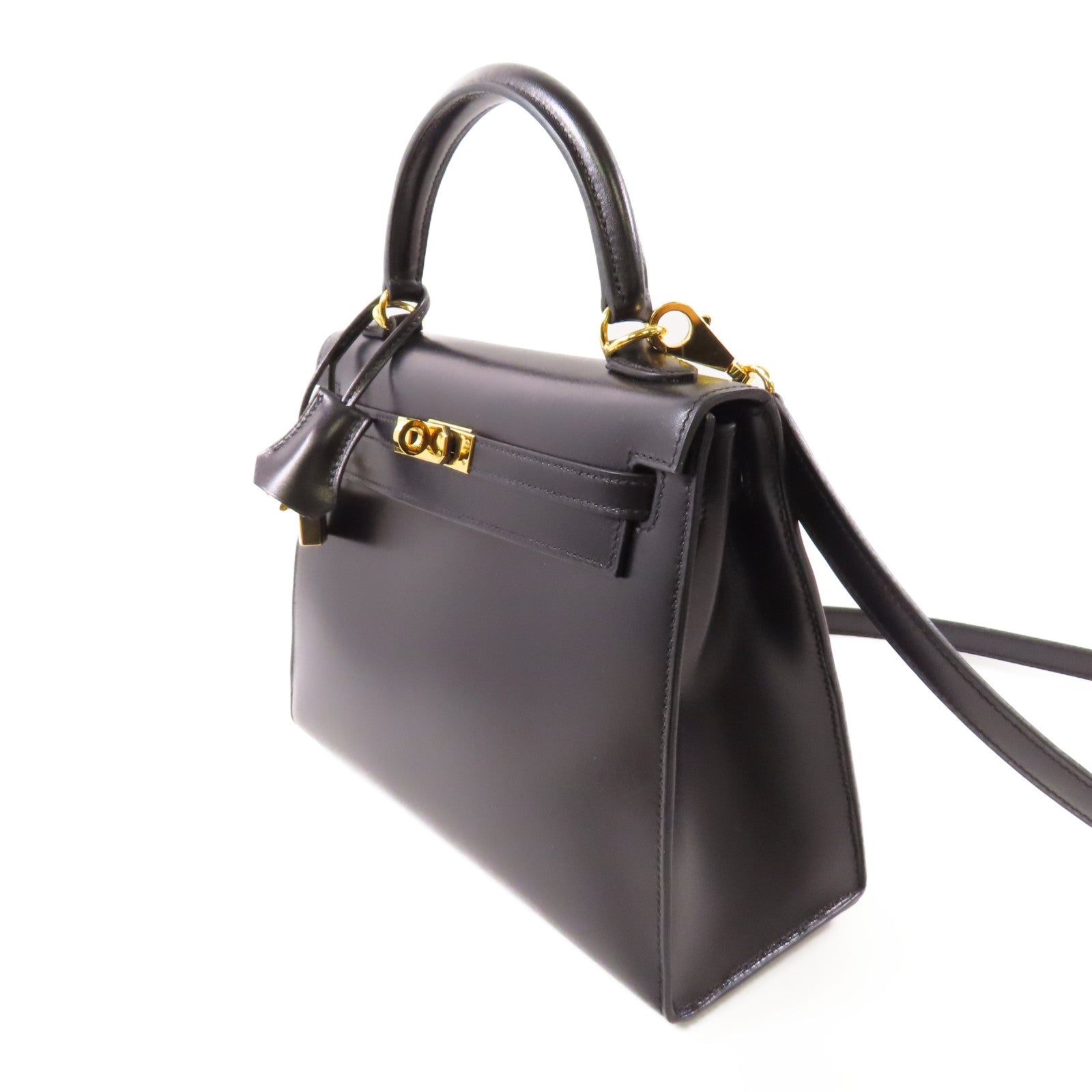 HERMES Boxcalf皮革Kelly 25金扣手挽肩背兩用袋Noir