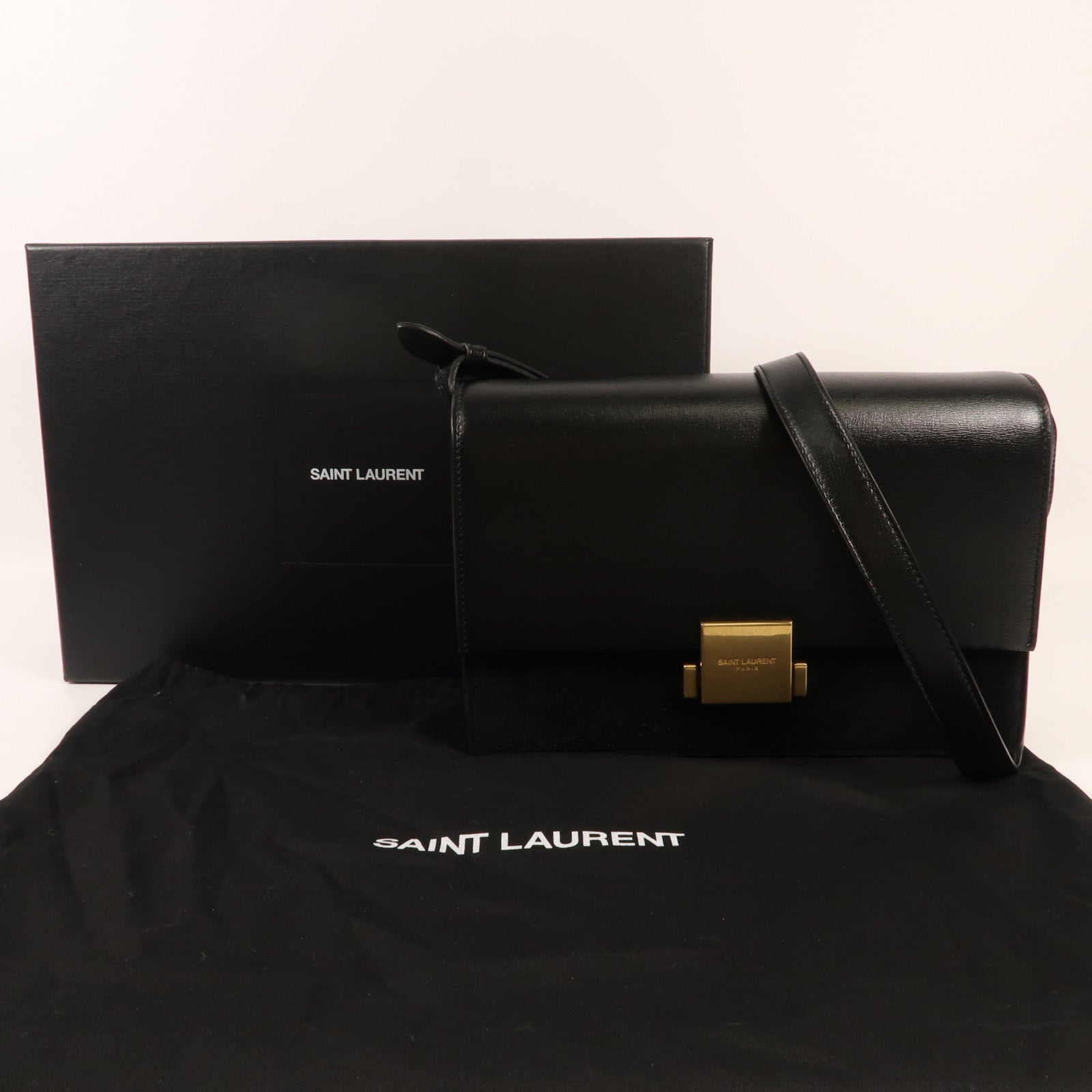 SAINT LAURENT 【激減優惠】牛皮/麂皮皮革Bellechasse金扣肩背袋