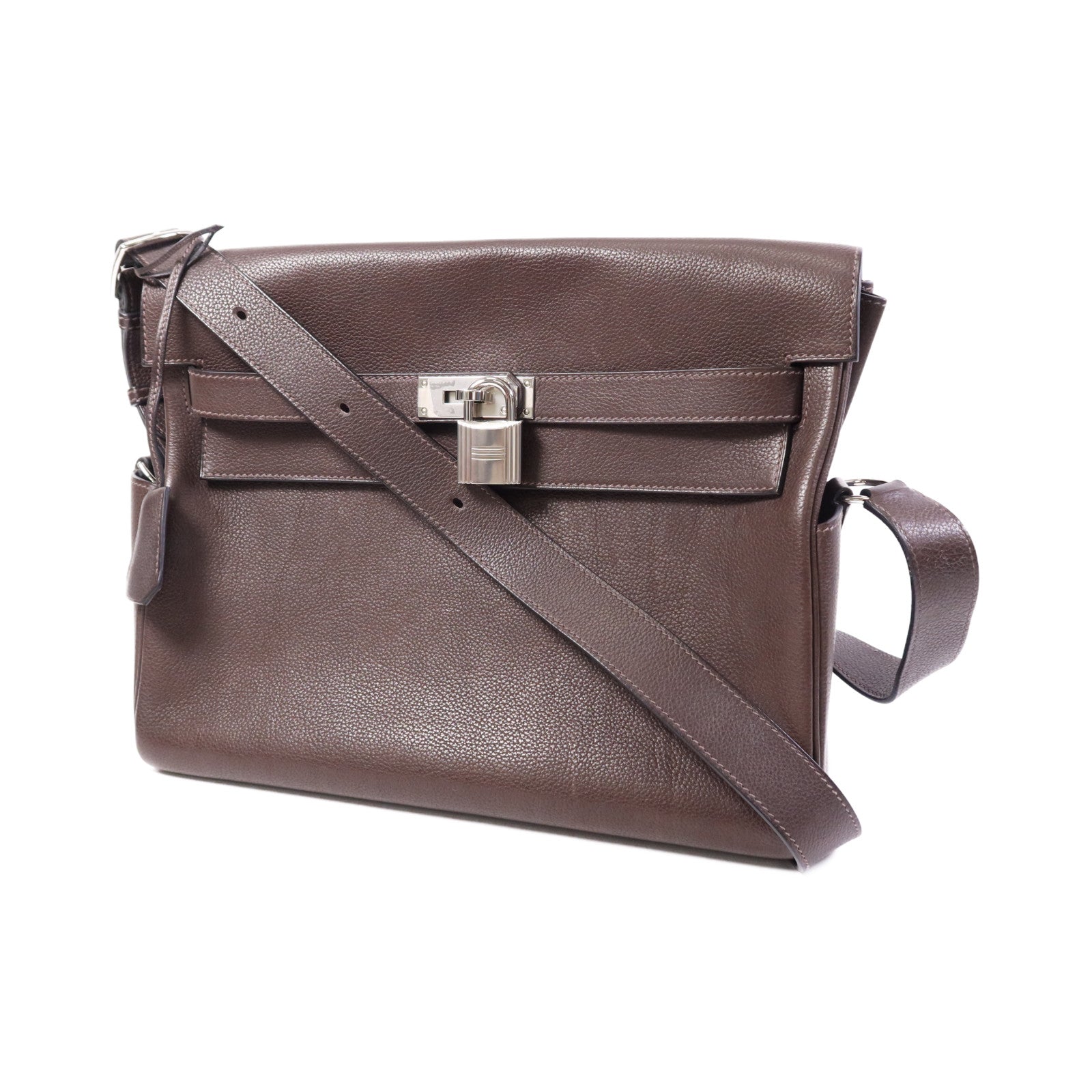 HERMES Barenia皮革Kelly Messenger GM銀扣肩背袋Rouge H