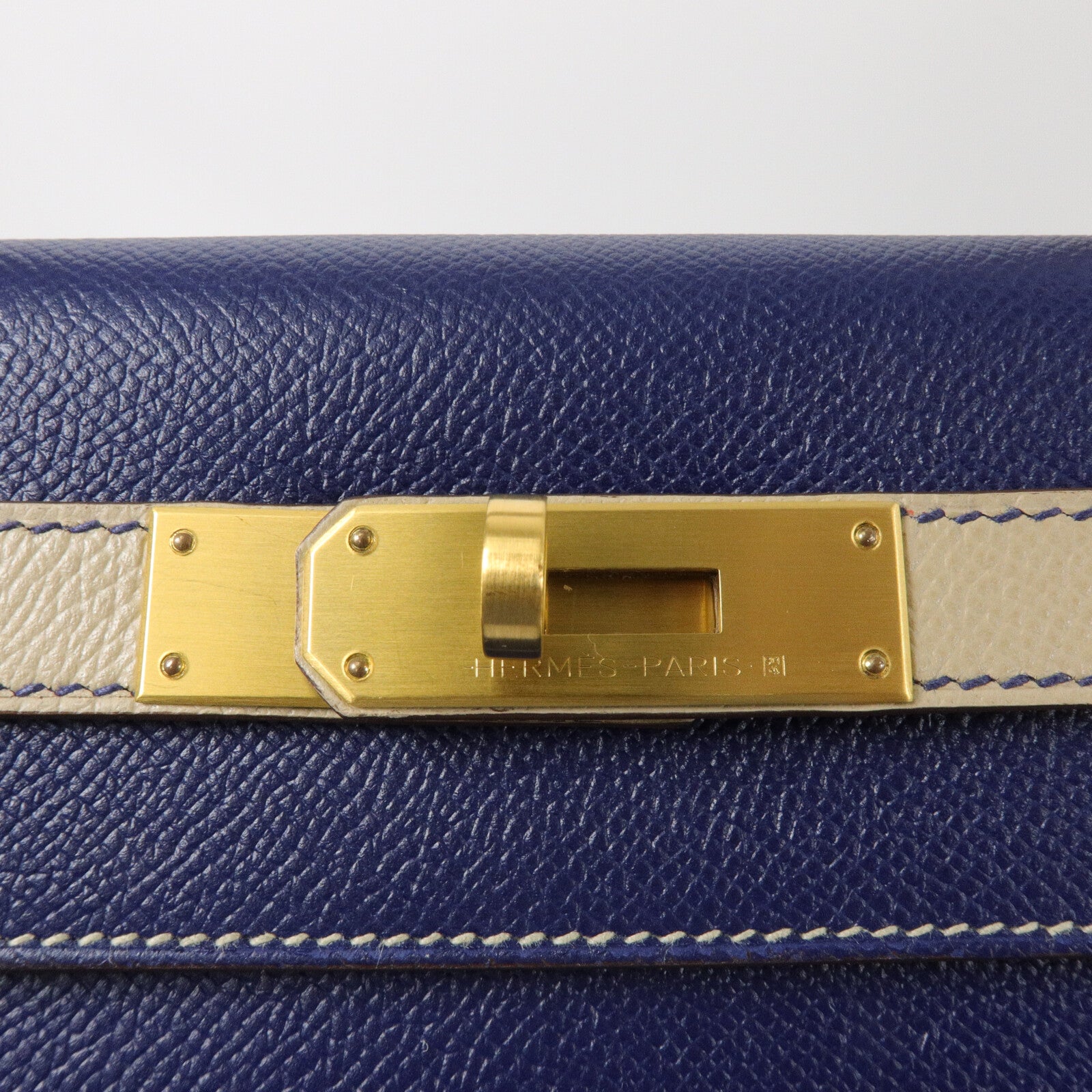 HERMES Epsom皮革Kelly 28手挽肩背兩用袋Blue Sapphire/Trench