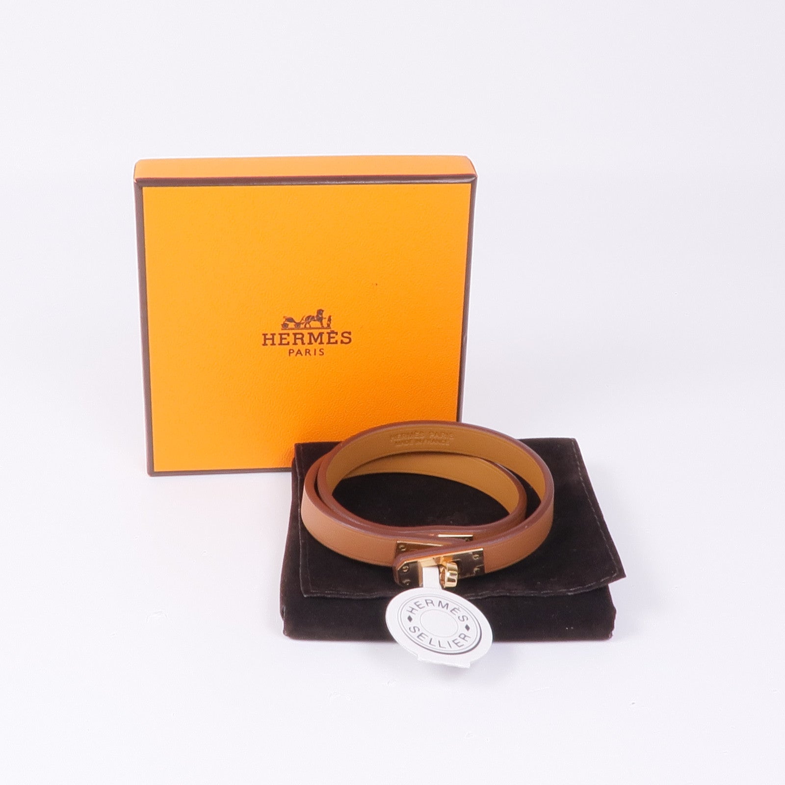 HERMES Swift皮革Mini Kelly Double手鏈Gold