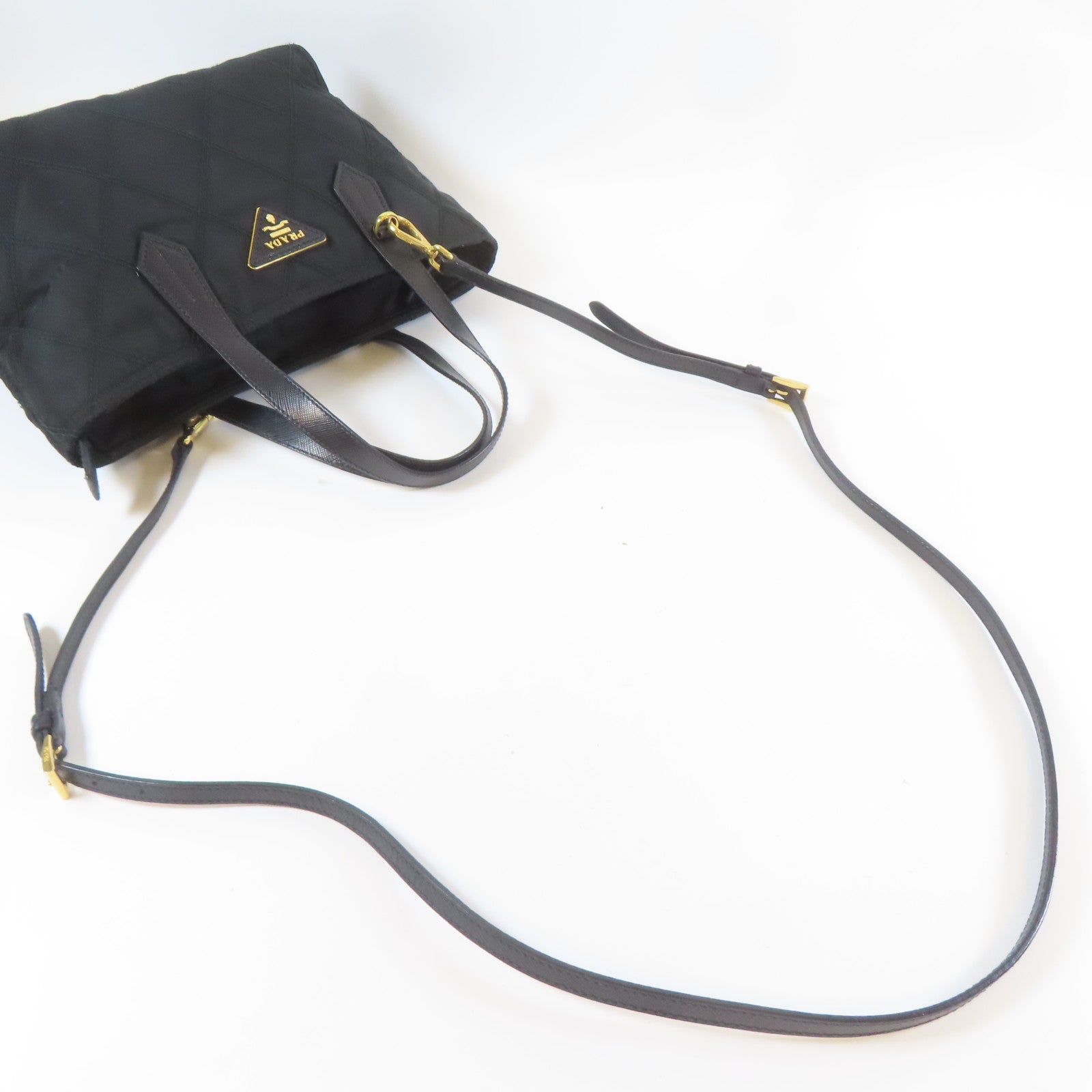 PRADA 尼龍Shoulder Bag金扣手挽肩背兩用袋黑色