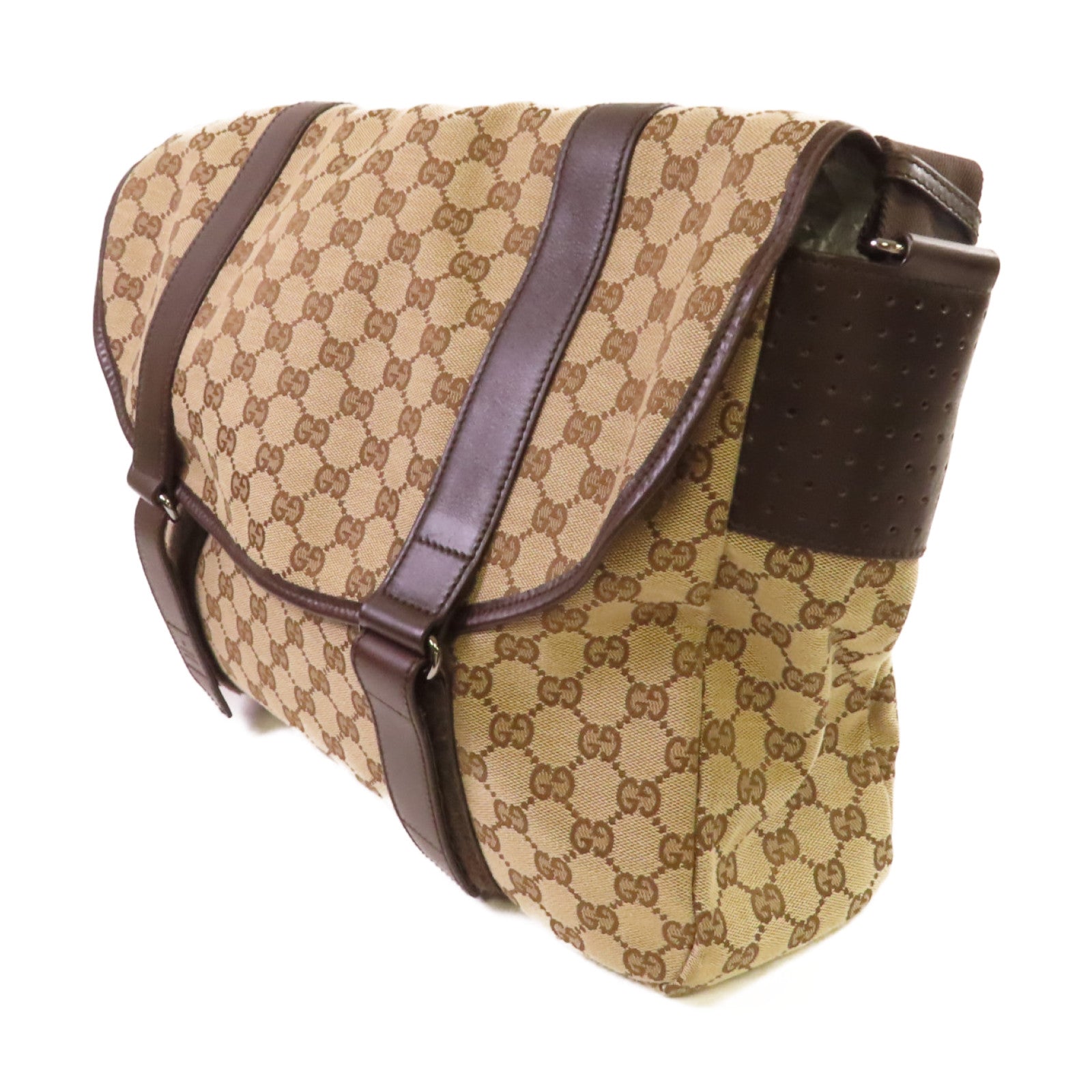GUCCI 【激減優惠】GG帆布Messenger Bag銀扣肩背袋啡色