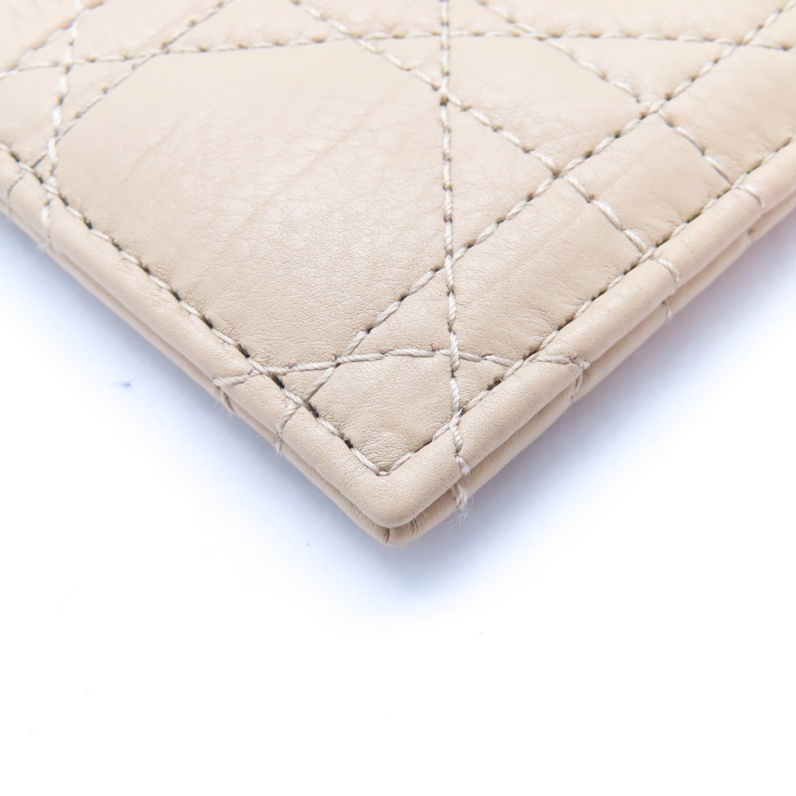 Dior 牛皮皮革Caro Freesia Card Holder金扣卡片套米色