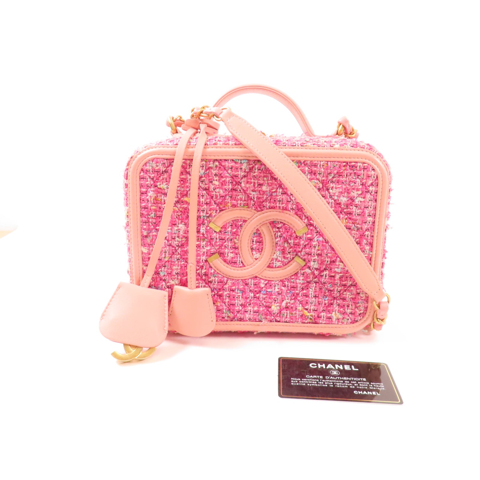 CHANEL Tweed Vanity Case金扣手挽肩背兩用袋