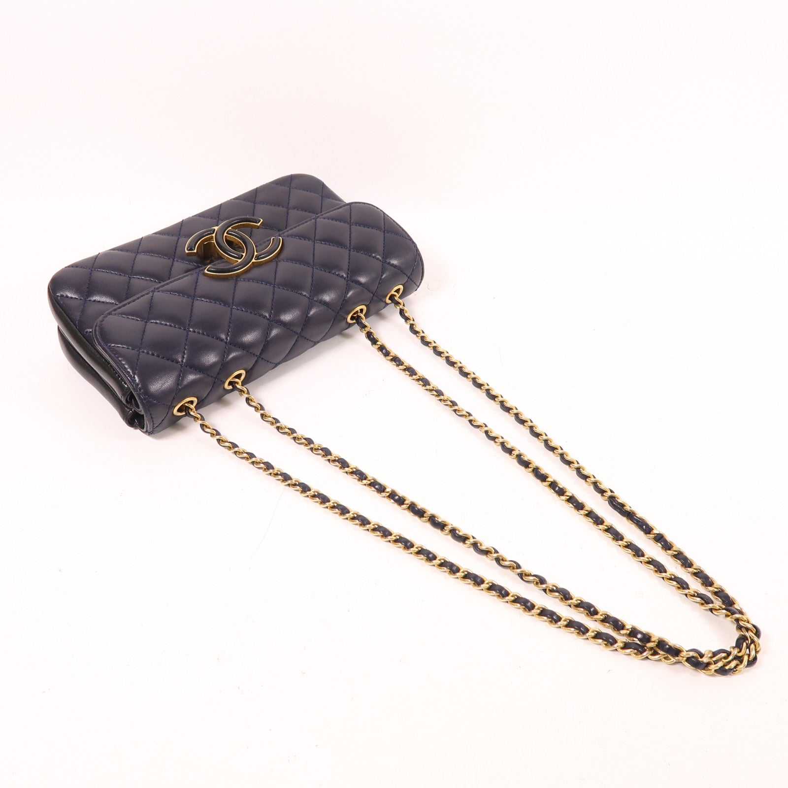 CHANEL 羊皮皮革Chain Shoulder金扣鏈帶肩背袋