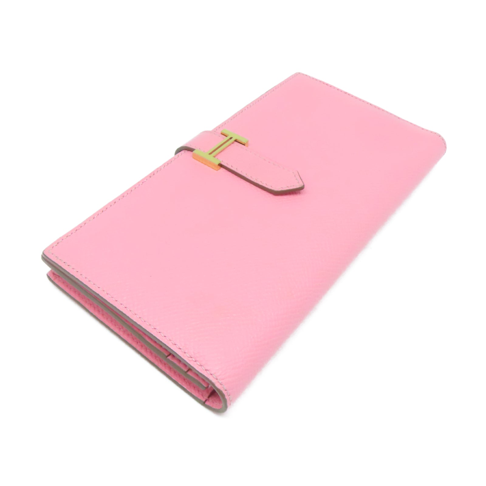 HERMES 【激減優惠】Epsom皮革Bearn Long Wallet金扣長錢包Rose Confetti粉紅色