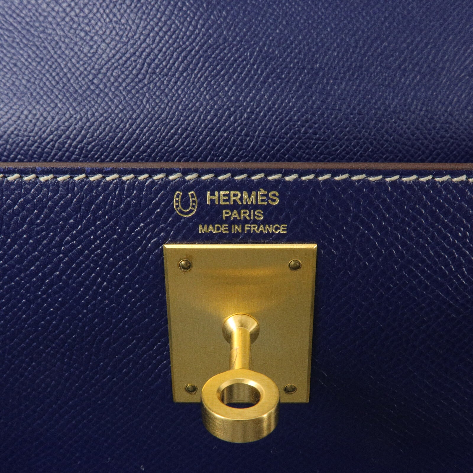 HERMES Epsom皮革Kelly 28手挽肩背兩用袋Blue Sapphire/Trench