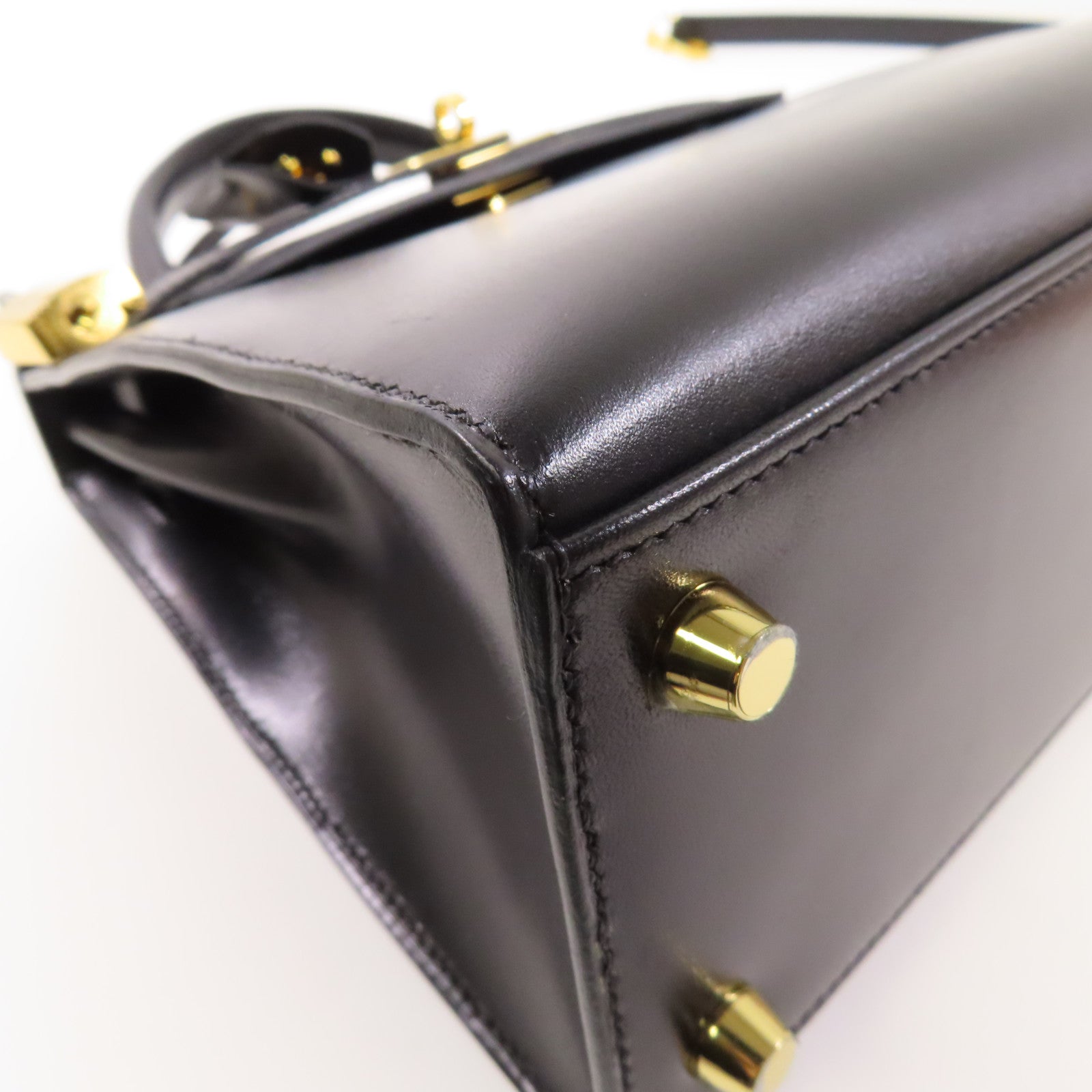HERMES Boxcalf皮革Kelly 25金扣手挽肩背兩用袋Noir