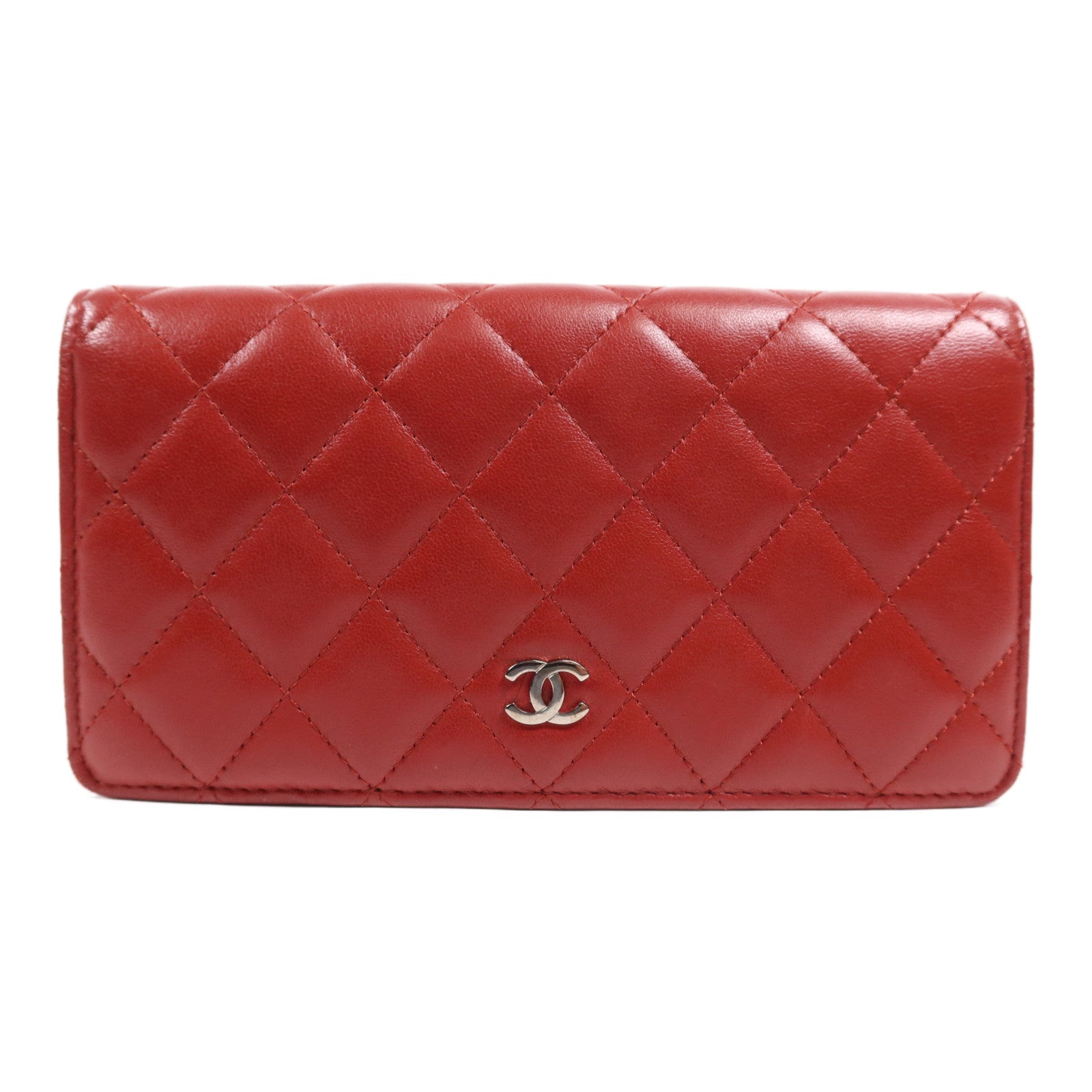 CHANEL 羊皮皮革Long Wallet銀扣長錢包