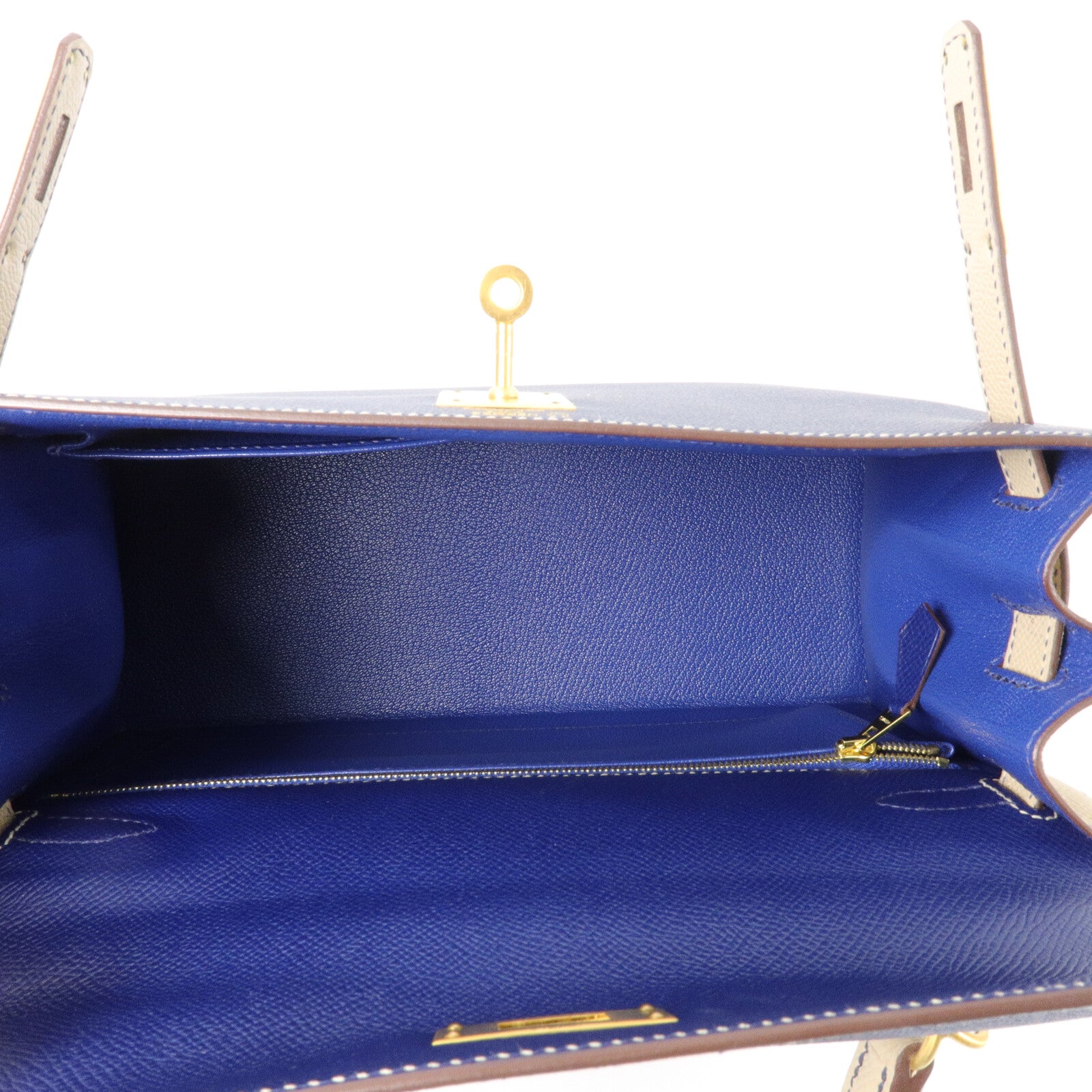 HERMES Epsom皮革Kelly 28手挽肩背兩用袋Blue Sapphire/Trench