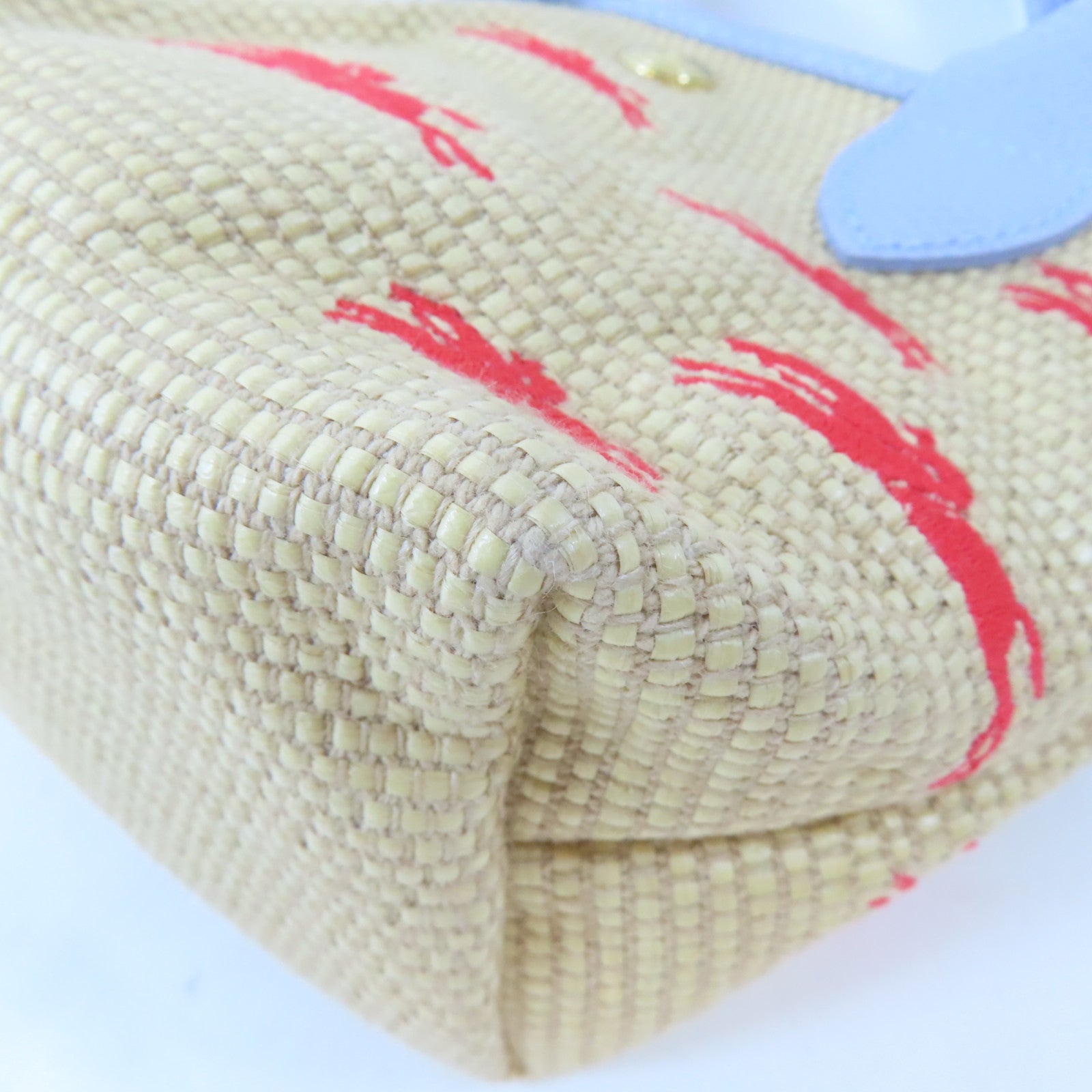 Longchamp 藤料/牛皮皮革Le Panier Pliage Basket金扣手挽肩背兩用袋卡其色/淺藍色