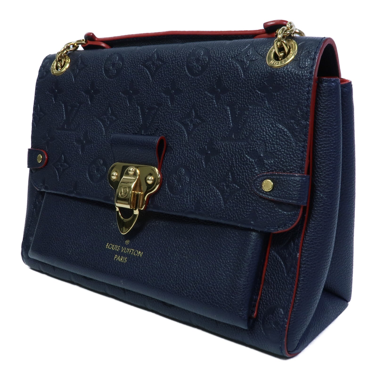 LOUIS VUITTON Monogram Empreinte Vavin PM鏈帶肩背袋深藍色