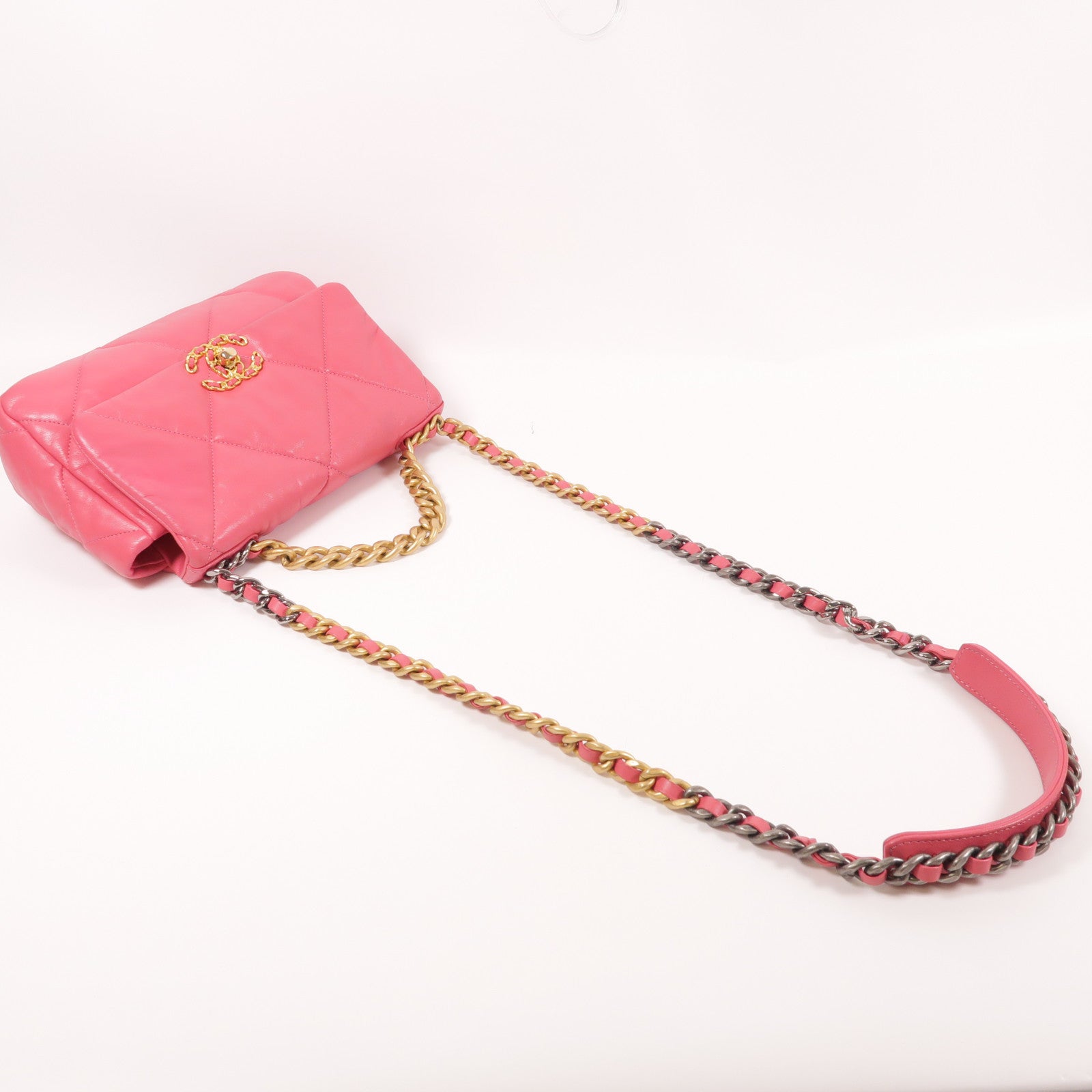 CHANEL CC Chanel 19 Chain Shoulder Bag Lambskin Leather Pink