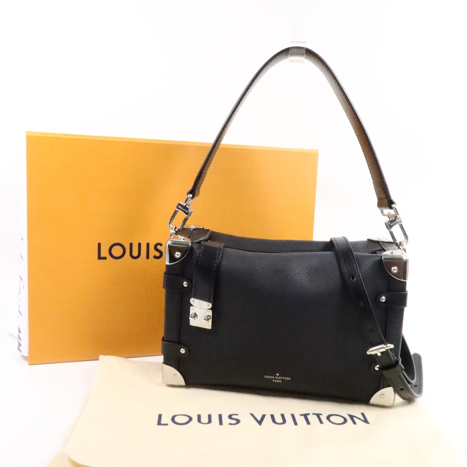 LOUIS VUITTON 牛皮皮革Side Trunk MM銀扣手挽肩背兩用袋