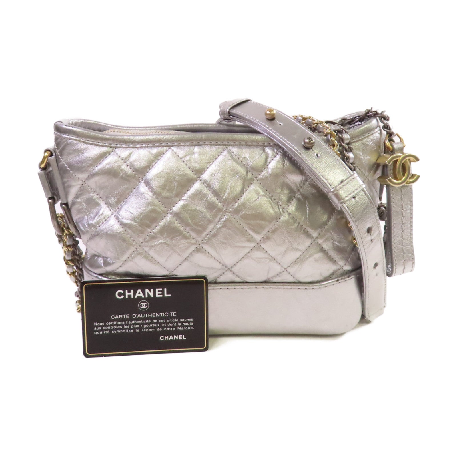 CHANEL 【激減優惠】菱格牛皮皮革Gabrielle Small Chain Shoulder Bag鏈帶肩背袋銀色