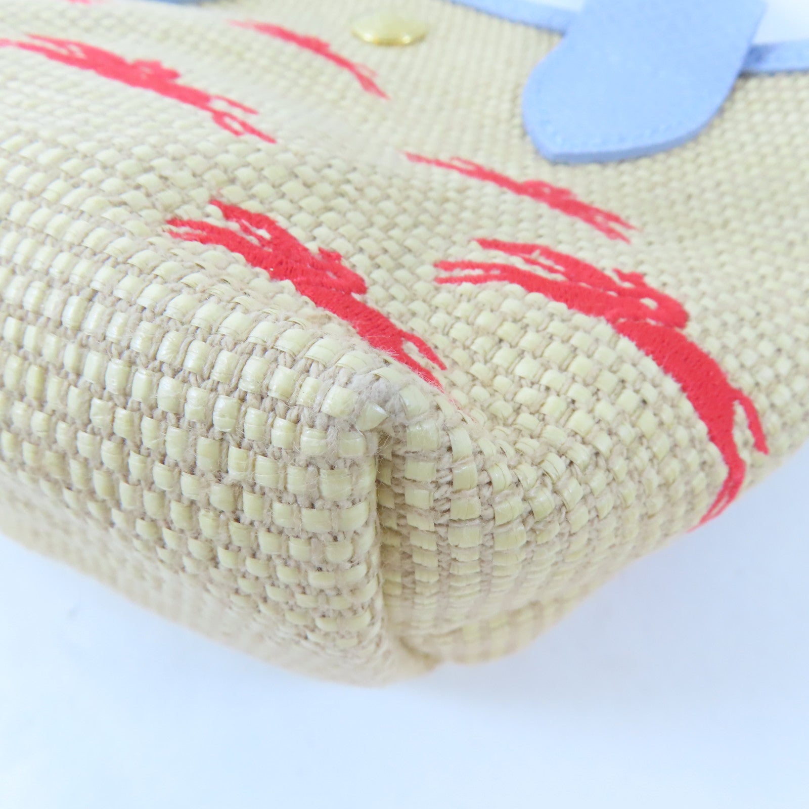 Longchamp 藤料/牛皮皮革Le Panier Pliage Basket金扣手挽肩背兩用袋卡其色/淺藍色