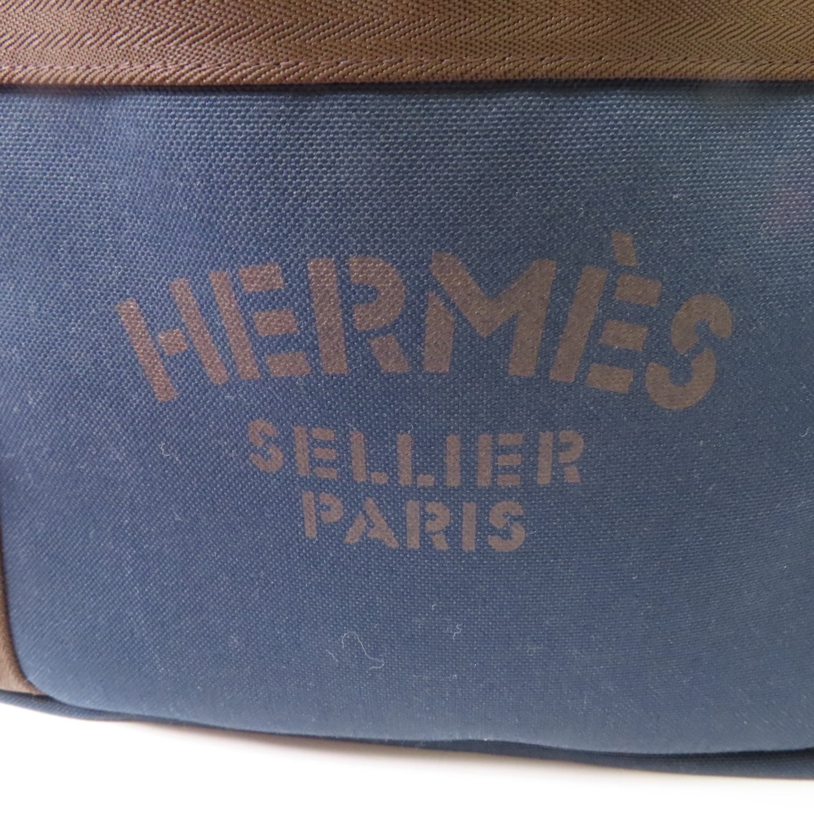 HERMES 【激減優惠】帆布Pansage Groom手挽肩背兩用袋Blue Navy/Feu
