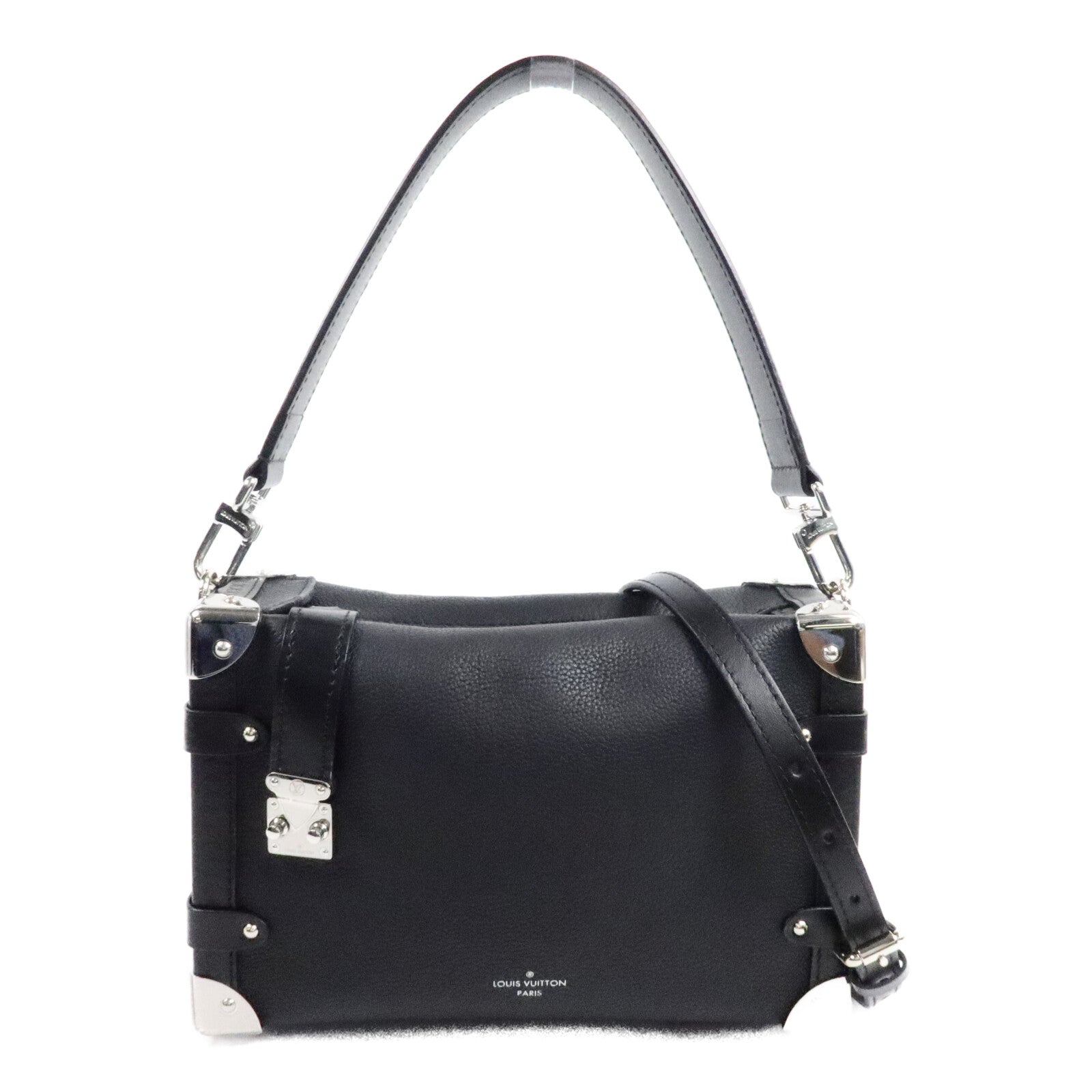 LOUIS VUITTON 牛皮皮革Side Trunk MM銀扣手挽肩背兩用袋