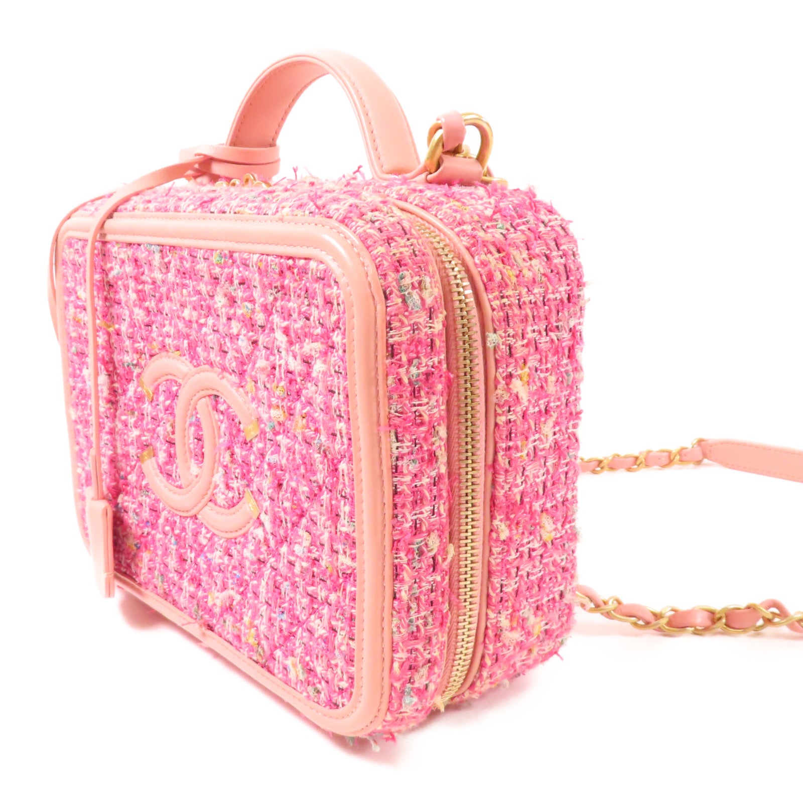 CHANEL Tweed Vanity Case金扣手挽肩背兩用袋