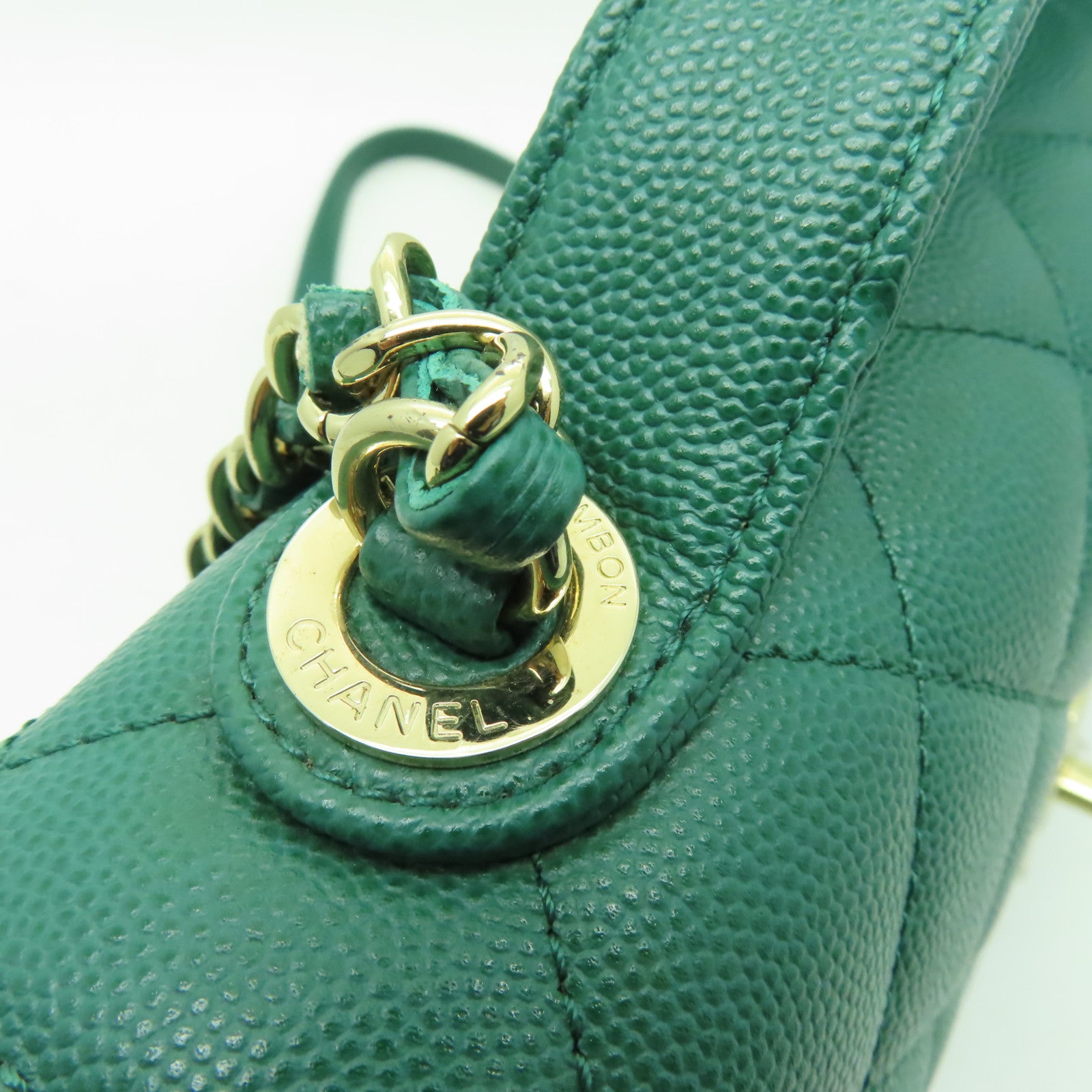 CHANEL 菱格Caviar皮革Business Affinty Bag金扣手挽肩背兩用袋綠色
