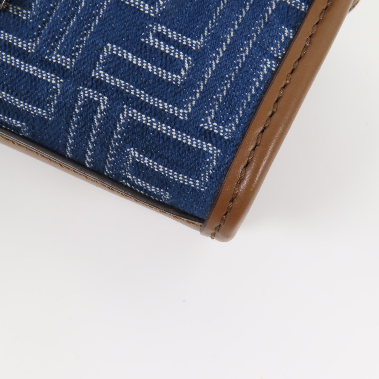 FENDI 帆布Double Baguette銀扣肩背袋藍色/棕色