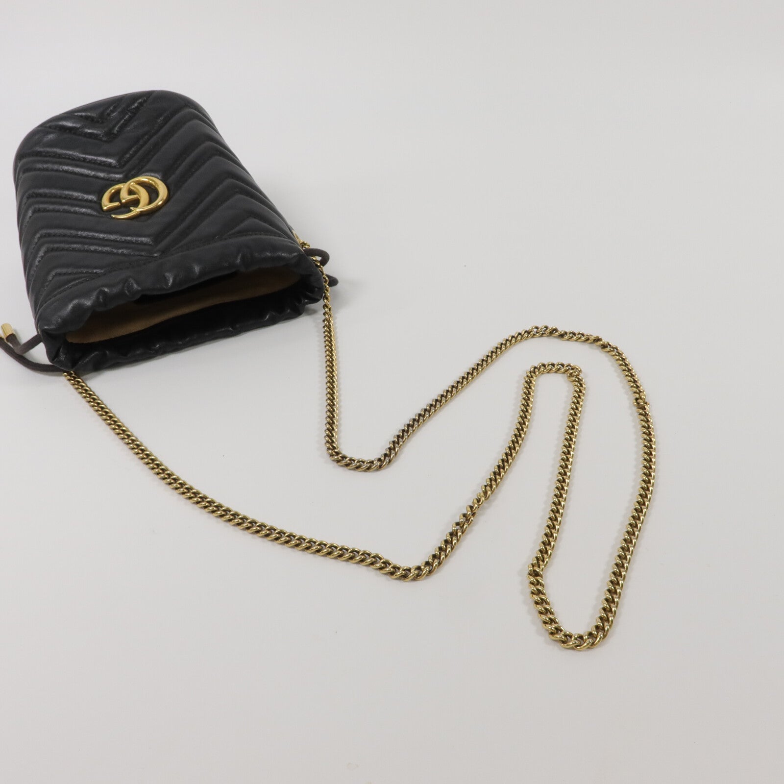 GUCCI 牛皮皮革GG Marmont Mini Bucket鏈帶肩背袋