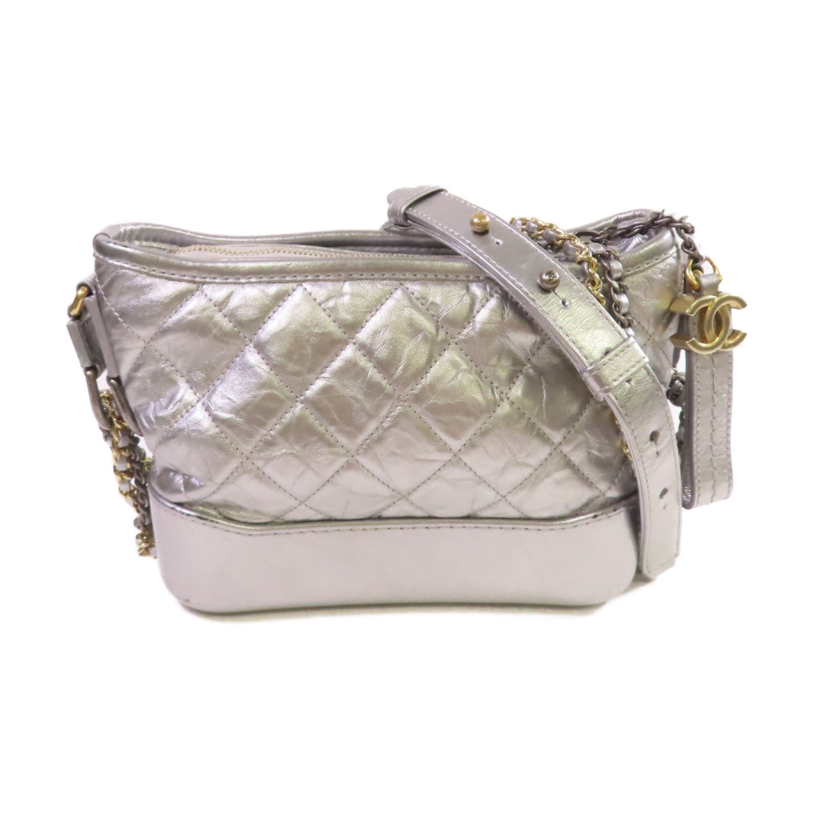 CHANEL 【激減優惠】菱格牛皮皮革Gabrielle Small Chain Shoulder Bag鏈帶肩背袋銀色