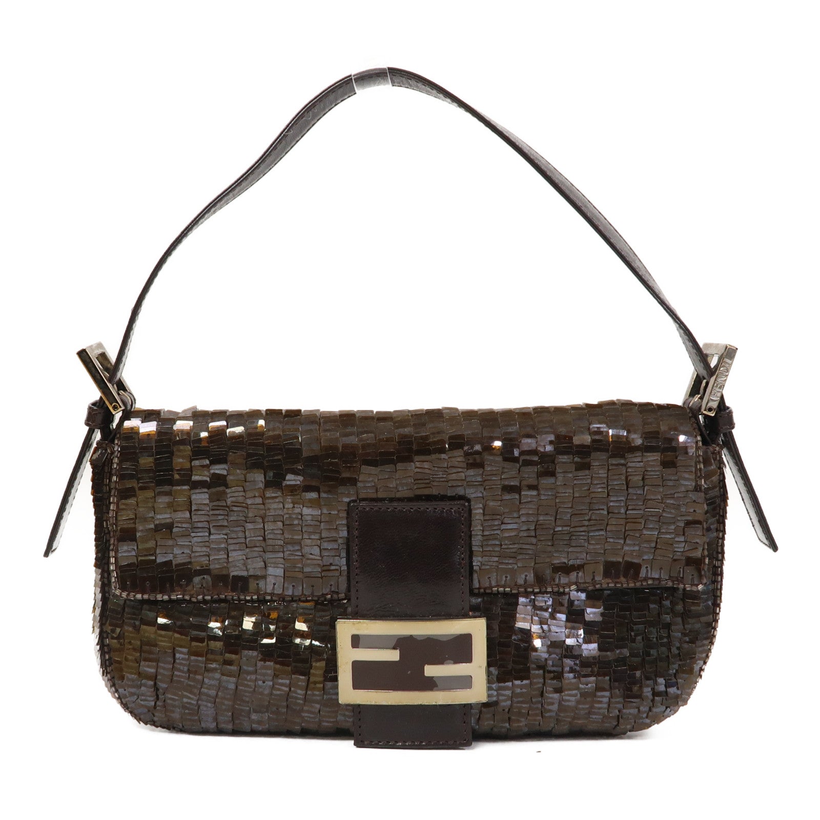 FENDI 珠片Baguette金扣肩背袋啡色