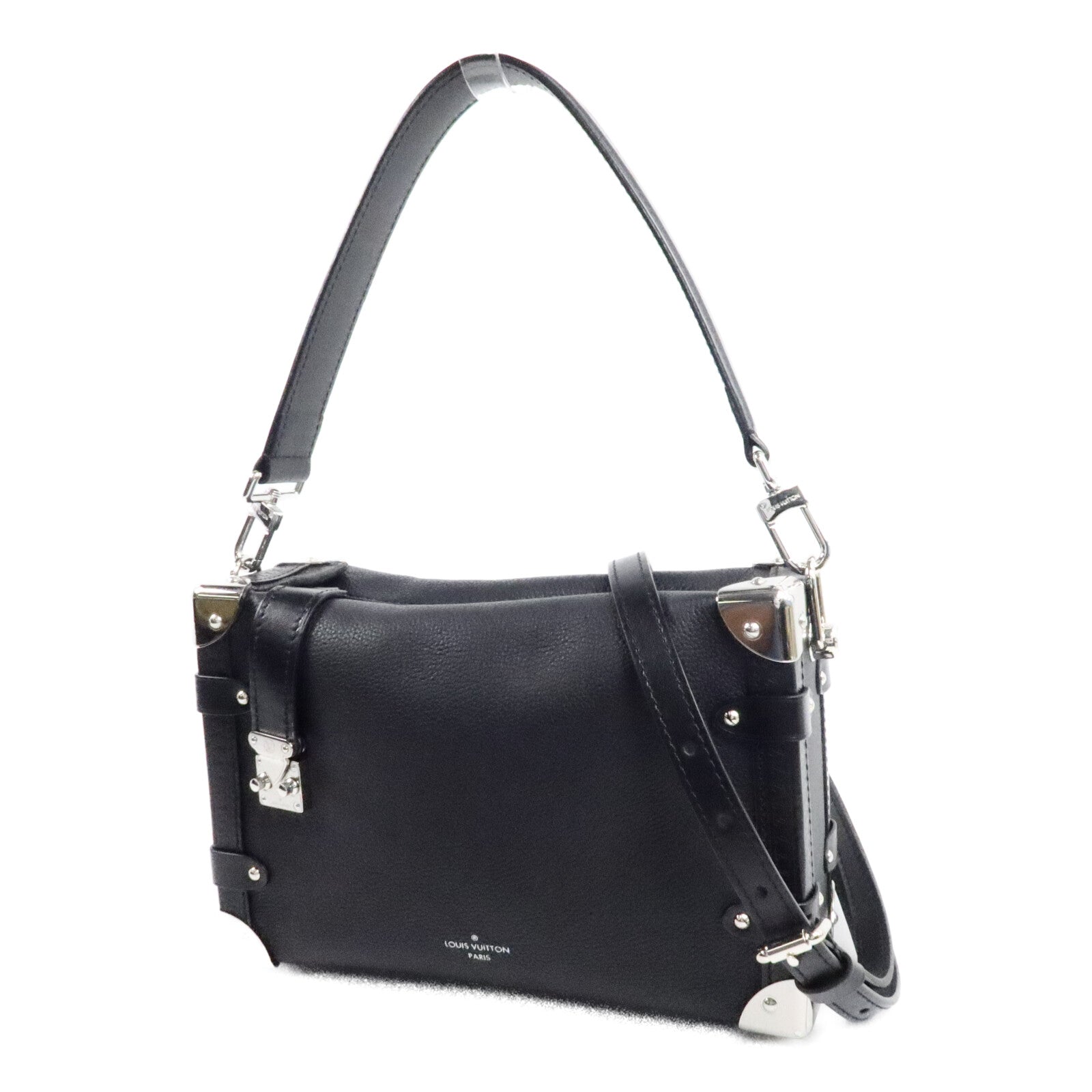 LOUIS VUITTON 牛皮皮革Side Trunk MM銀扣手挽肩背兩用袋