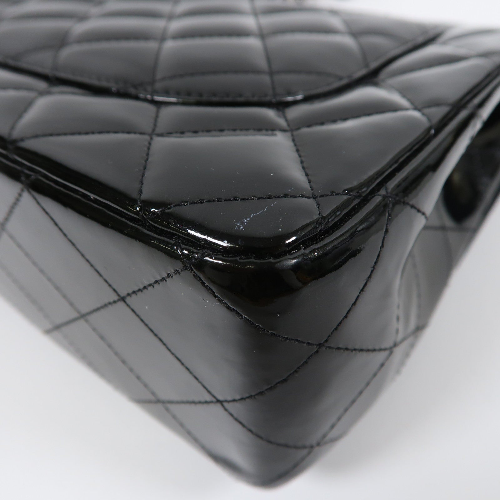 CHANEL【激減優惠】 漆皮皮革Large Classic銀扣鏈帶肩背袋黑色