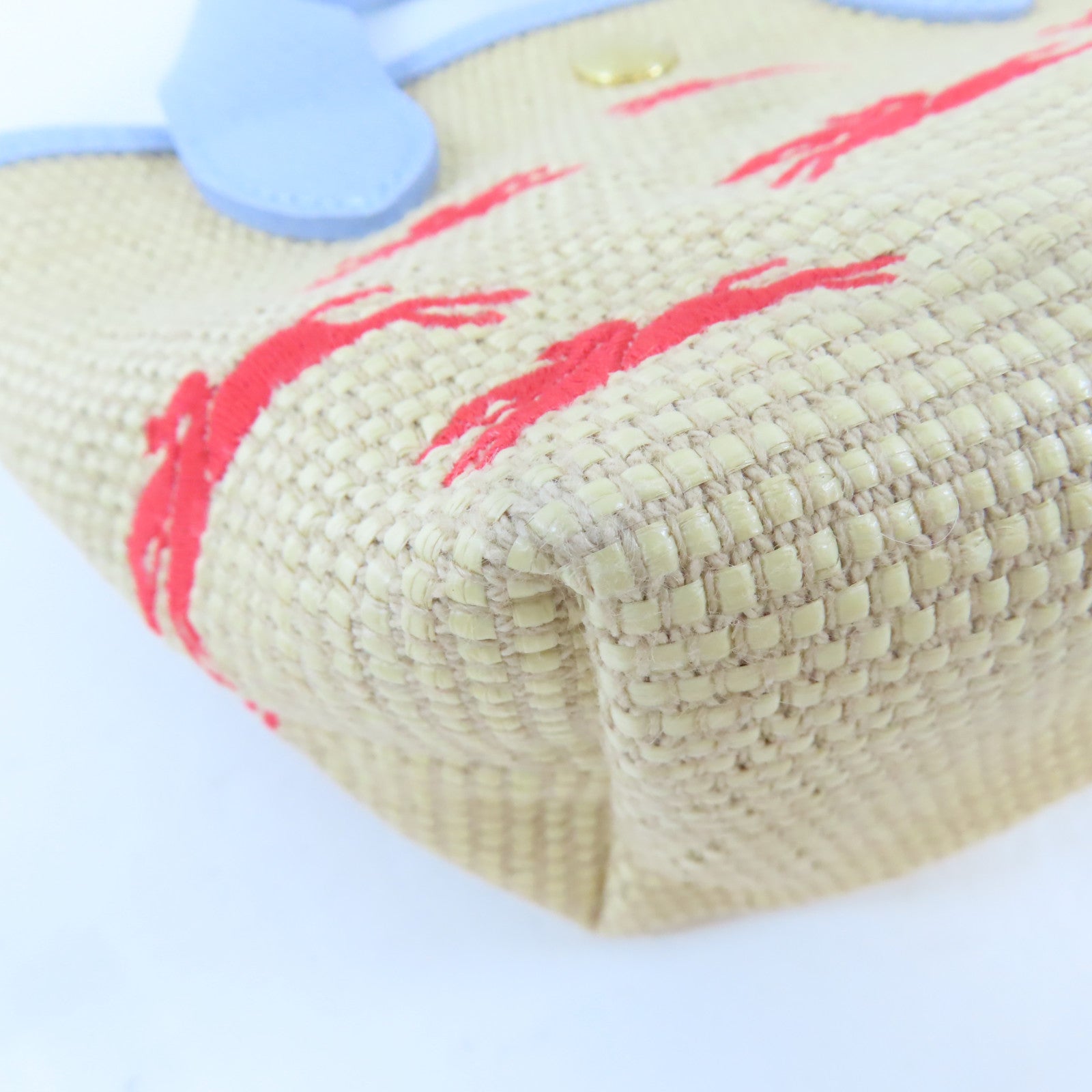 Longchamp 藤料/牛皮皮革Le Panier Pliage Basket金扣手挽肩背兩用袋卡其色/淺藍色