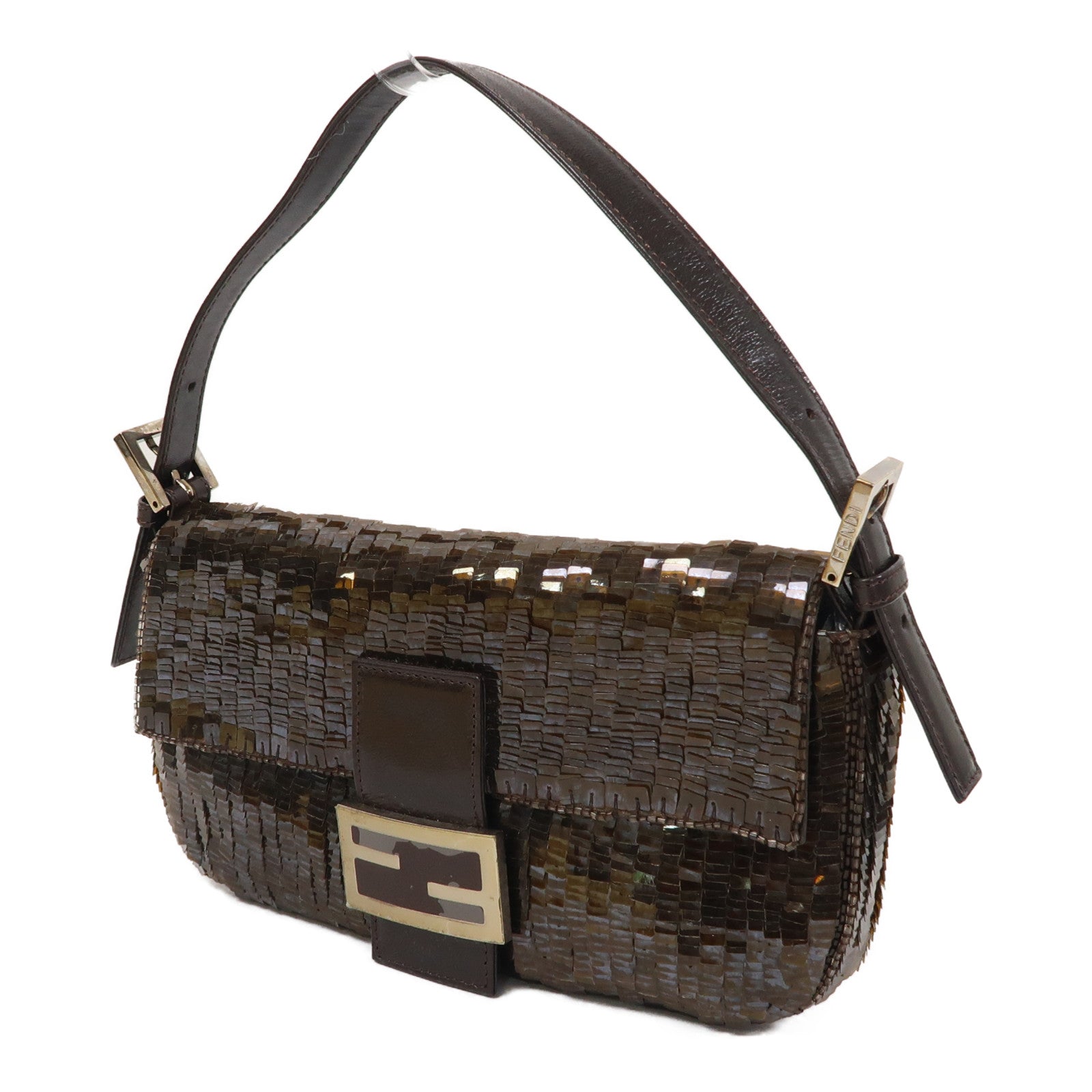 FENDI 珠片Baguette金扣肩背袋啡色