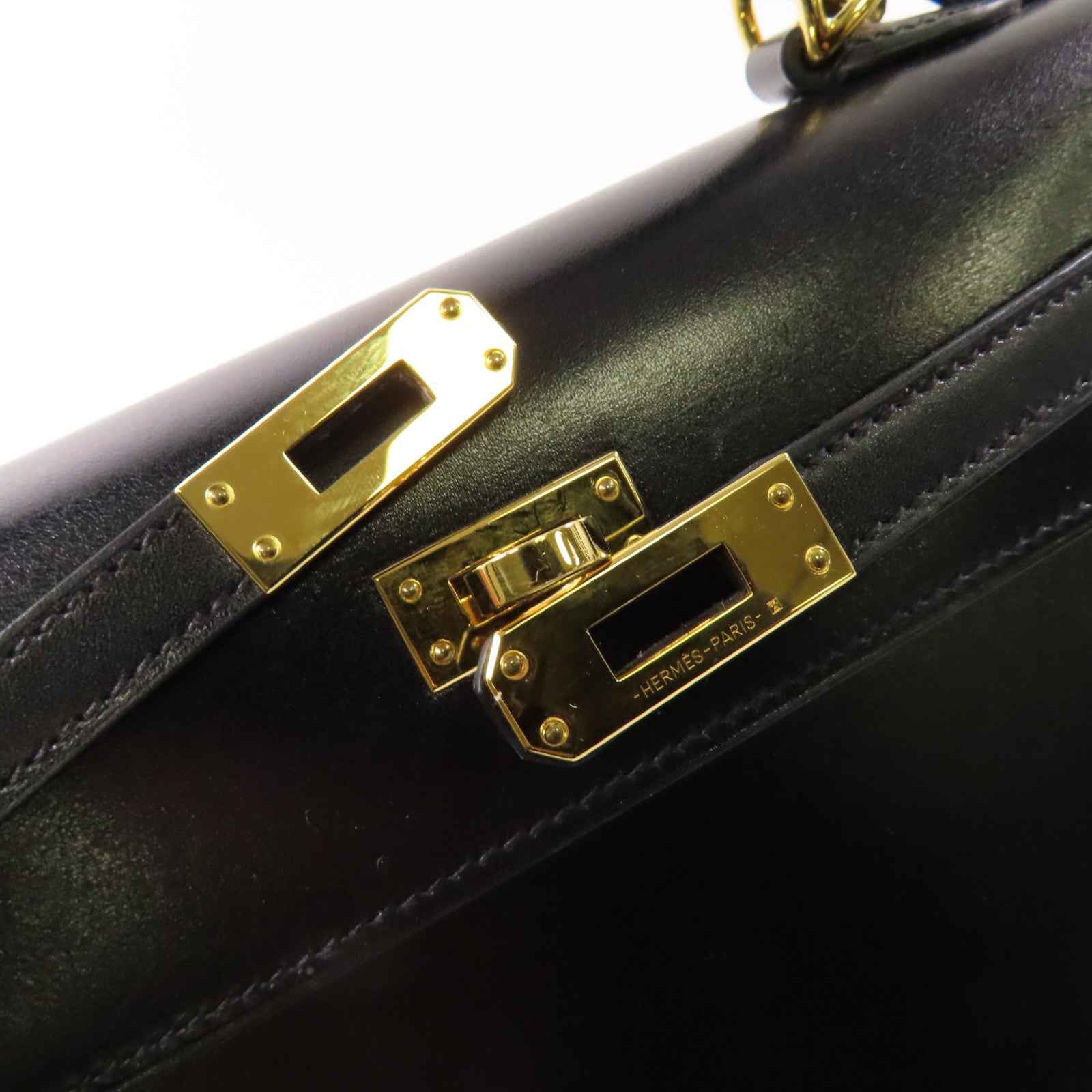 HERMES Boxcalf皮革Kelly 25金扣手挽肩背兩用袋Noir