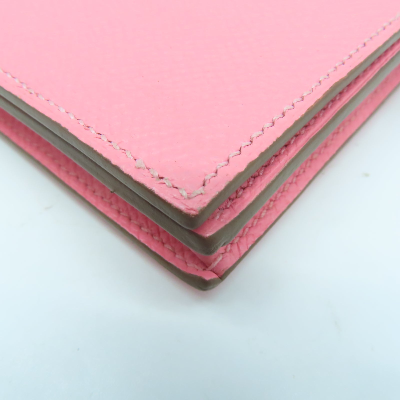 HERMES 【激減優惠】Epsom皮革Bearn Long Wallet金扣長錢包Rose Confetti粉紅色
