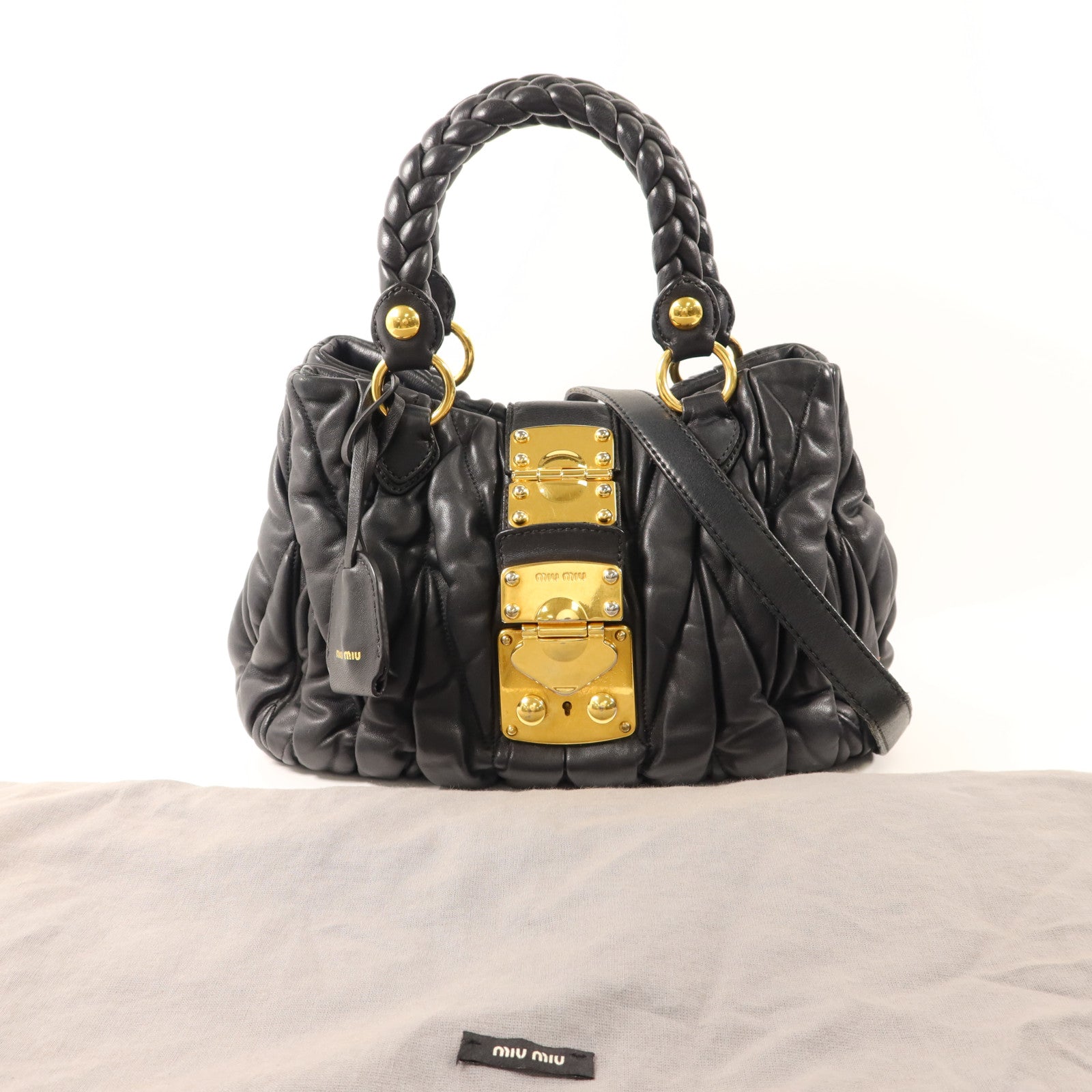 Miu Miu 牛皮皮革2 Way Shoulder Bag金扣手挽肩背兩用袋