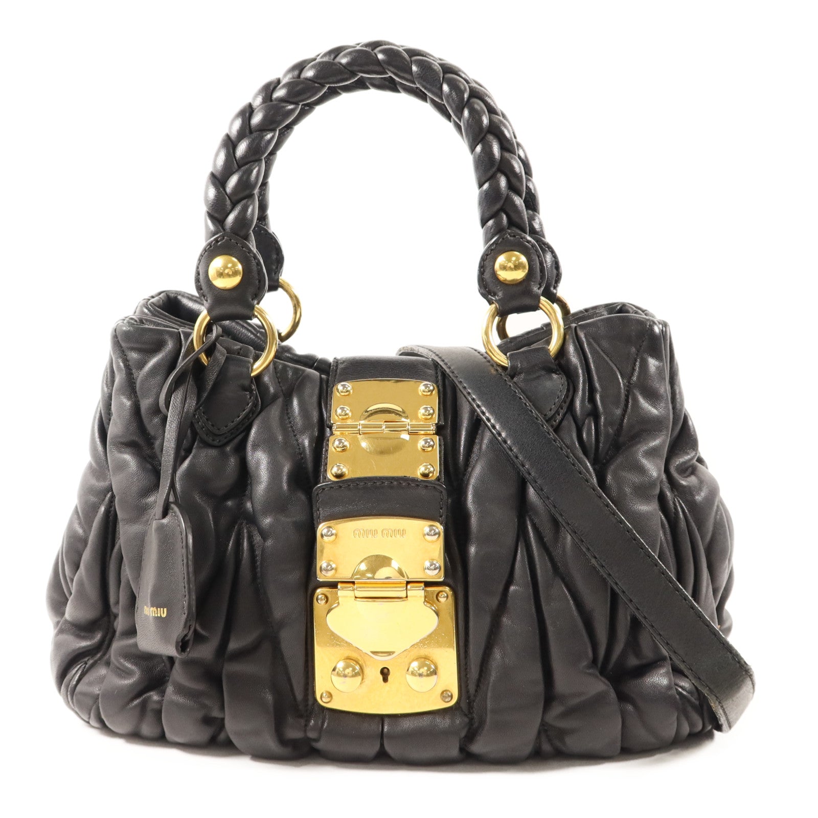 Miu Miu 牛皮皮革2 Way Shoulder Bag金扣手挽肩背兩用袋