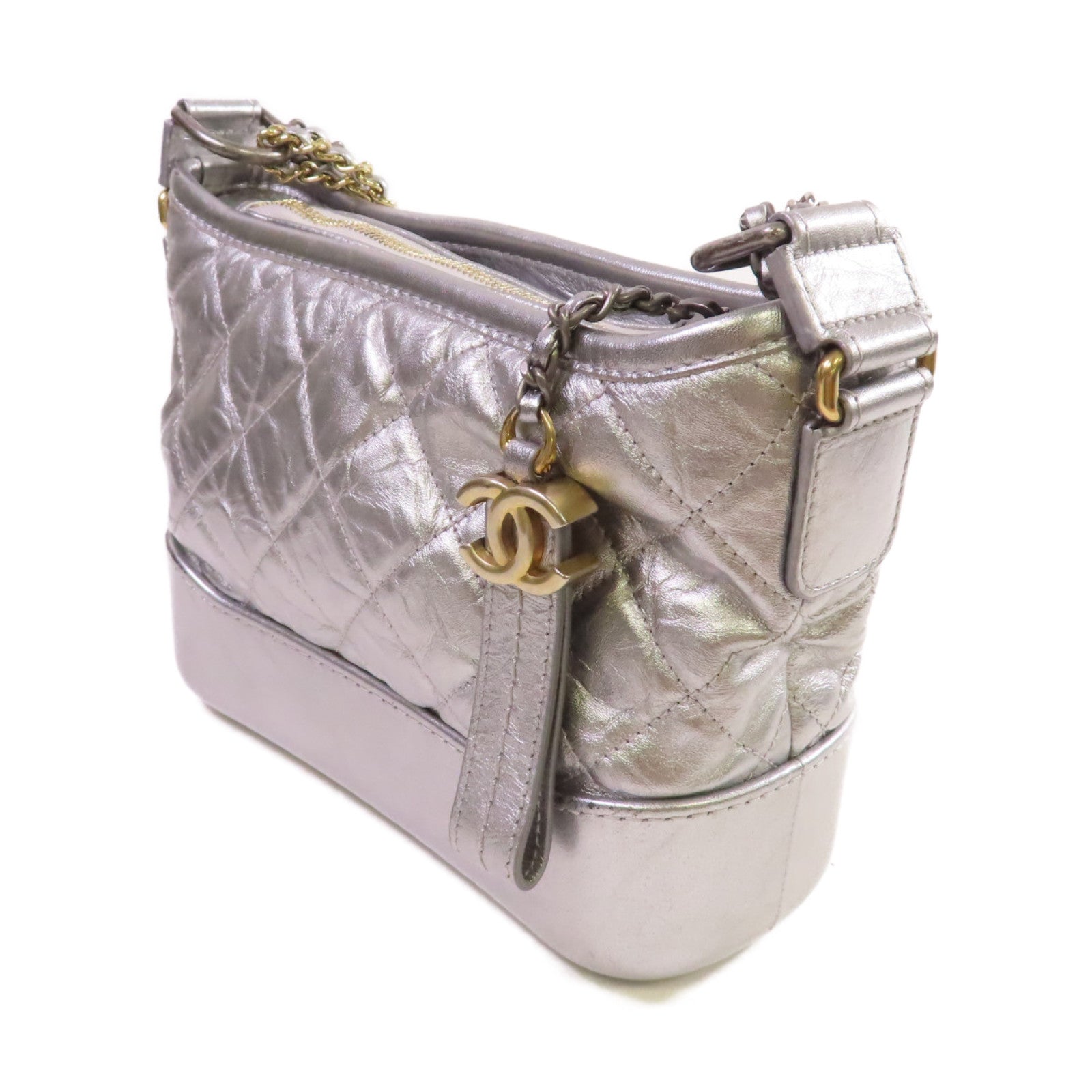 CHANEL 【激減優惠】菱格牛皮皮革Gabrielle Small Chain Shoulder Bag鏈帶肩背袋銀色