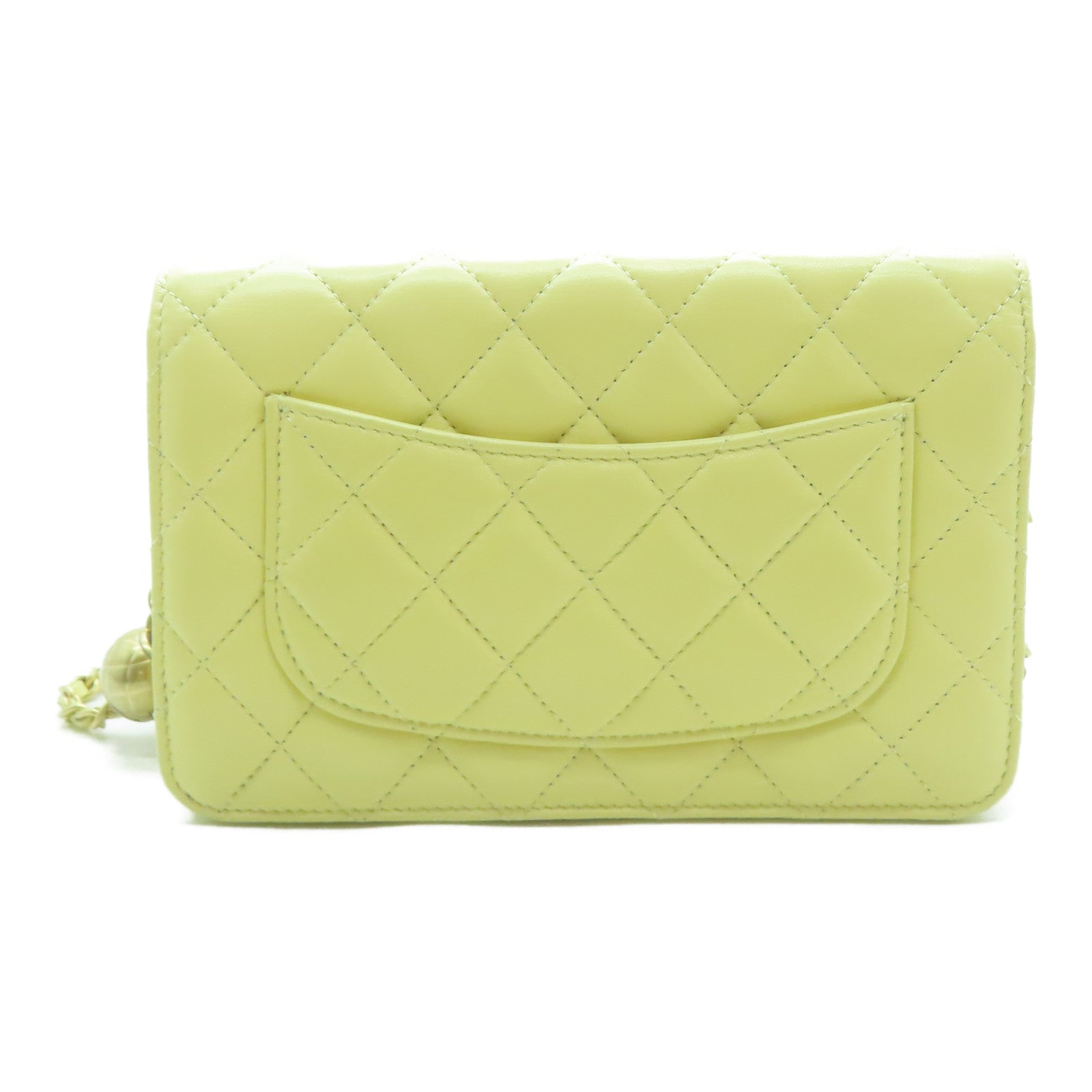 CHANEL **【激減優惠】菱格羊皮皮革Gold Ball Wallet On Chain金扣鏈帶肩背袋黃色