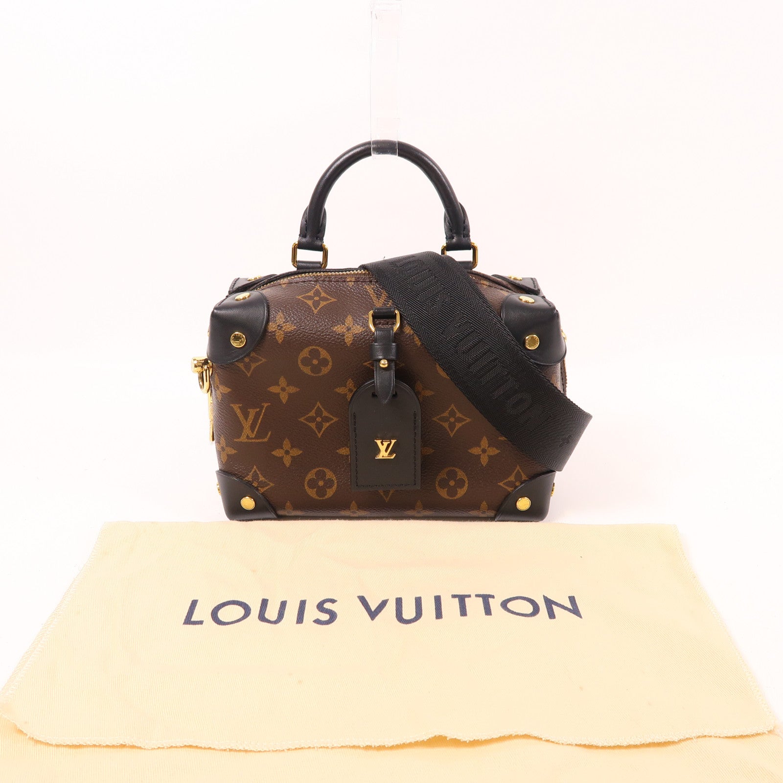 LOUIS VUITTON Monogram Petite Malle Souple金扣手挽肩背兩用袋棕色