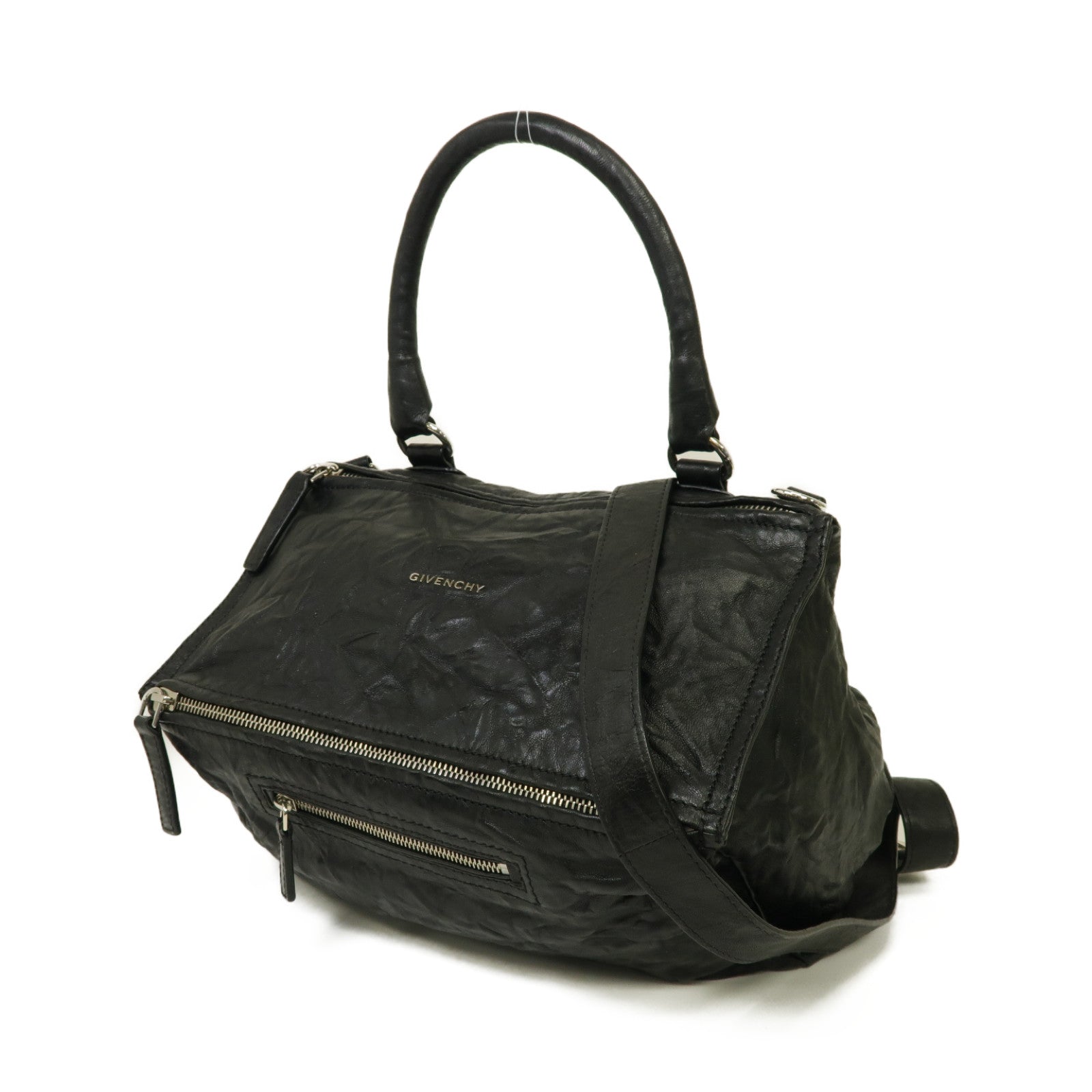 GIVENCHY 皮革Pandora銀扣手挽肩背兩用袋黒色