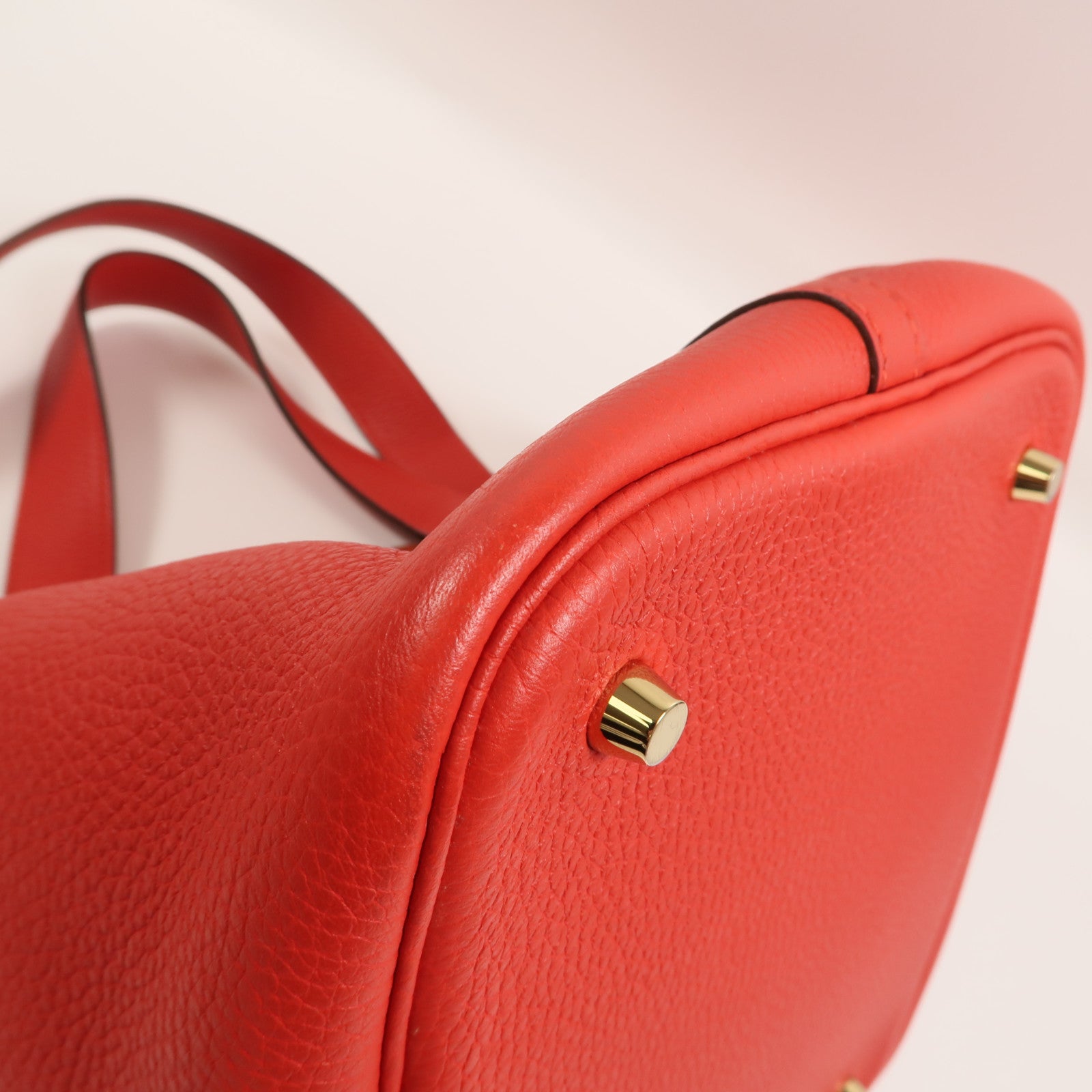 HERMES Clemence皮革Picotin MM手挽袋Vermillon
