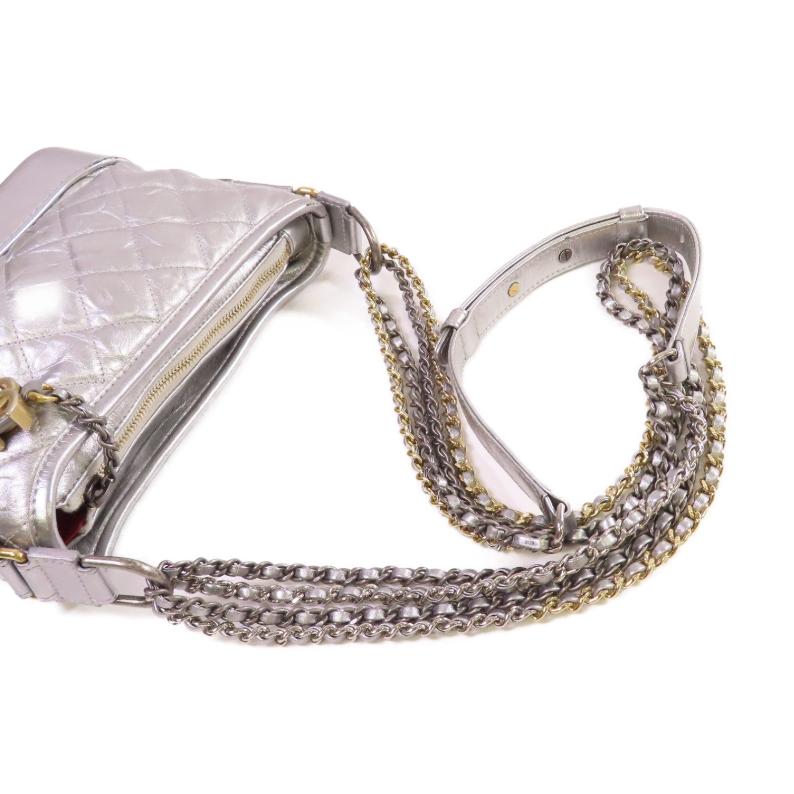 CHANEL 【激減優惠】菱格牛皮皮革Gabrielle Small Chain Shoulder Bag鏈帶肩背袋銀色