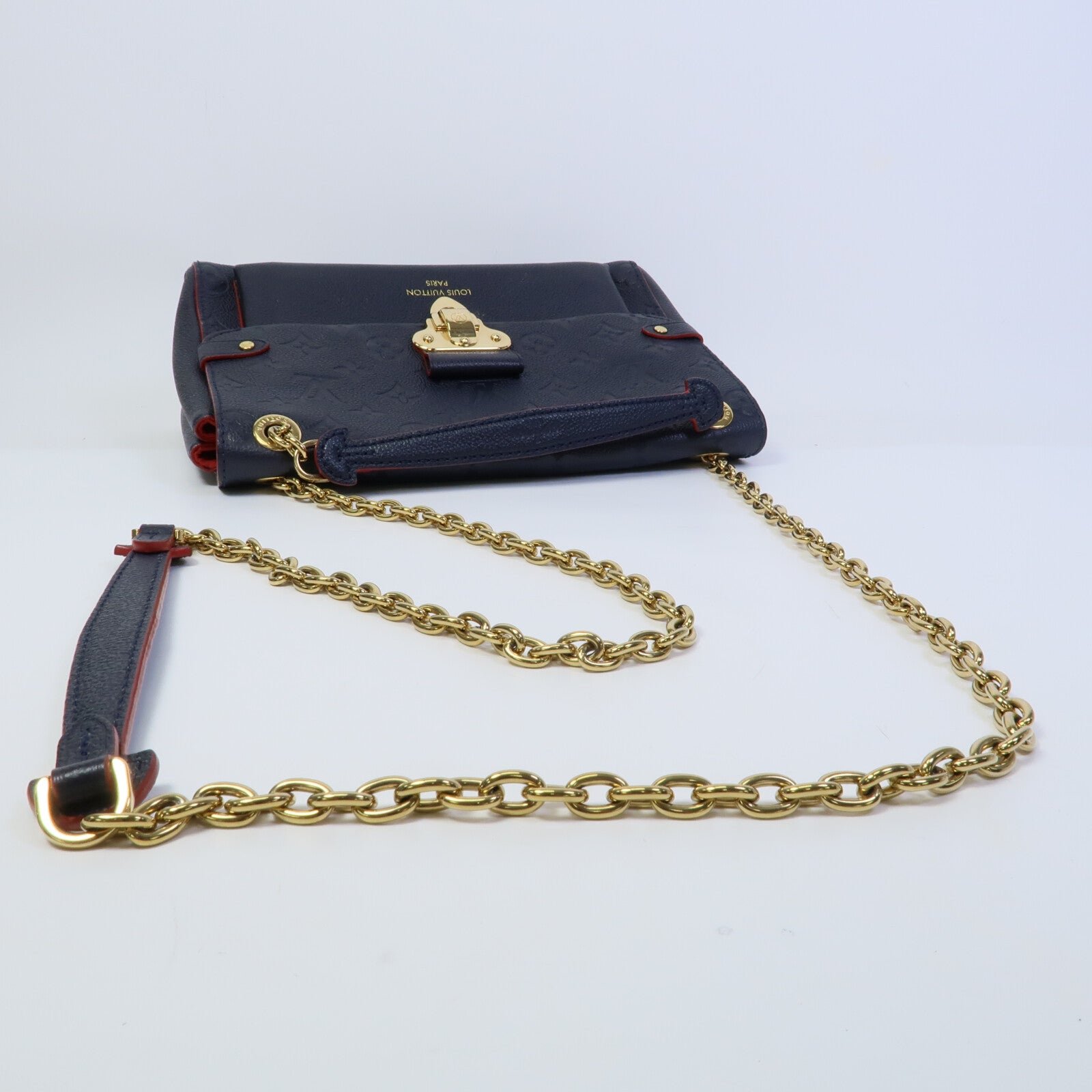 LOUIS VUITTON Monogram Empreinte Vavin PM鏈帶肩背袋深藍色