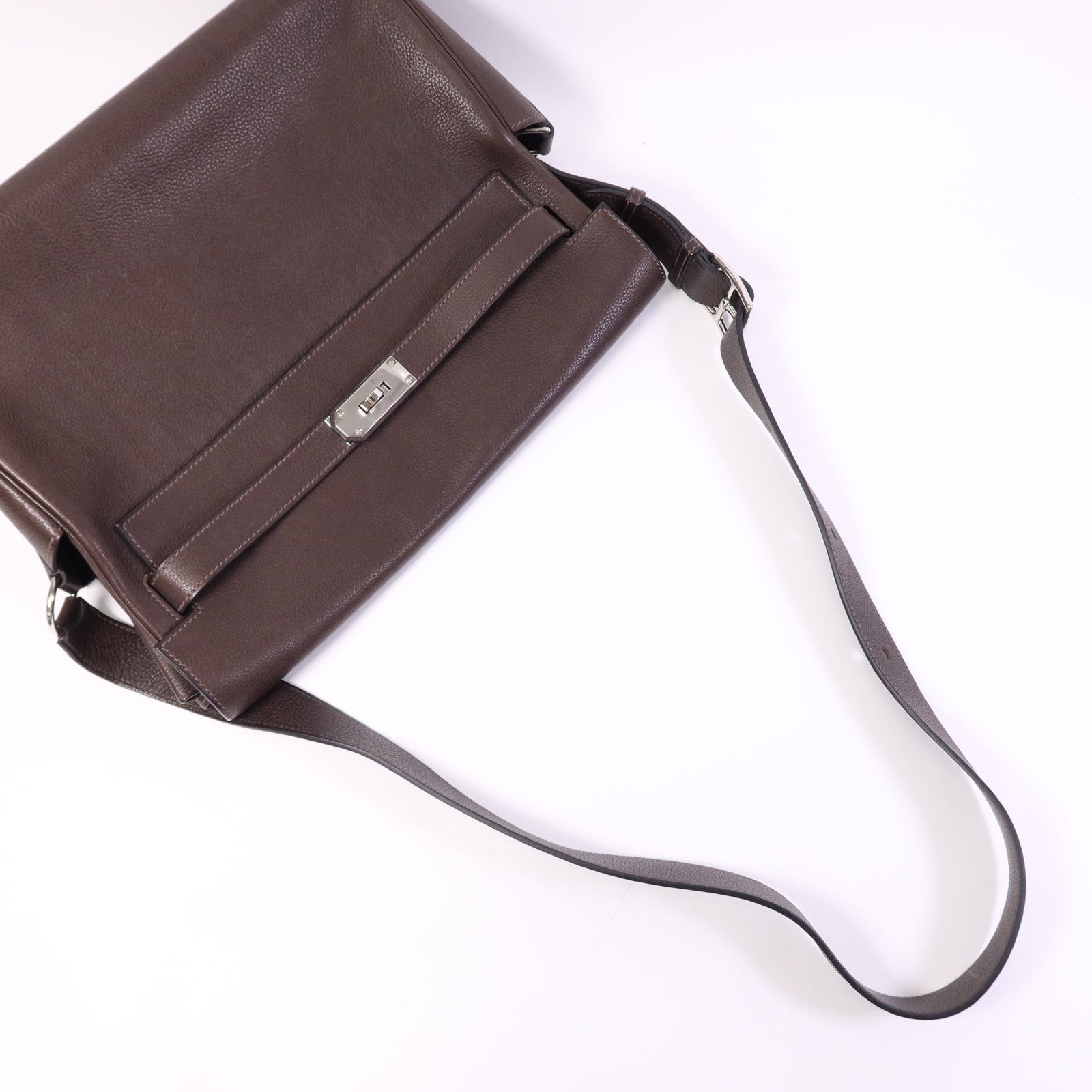HERMES Barenia皮革Kelly Messenger GM銀扣肩背袋Rouge H