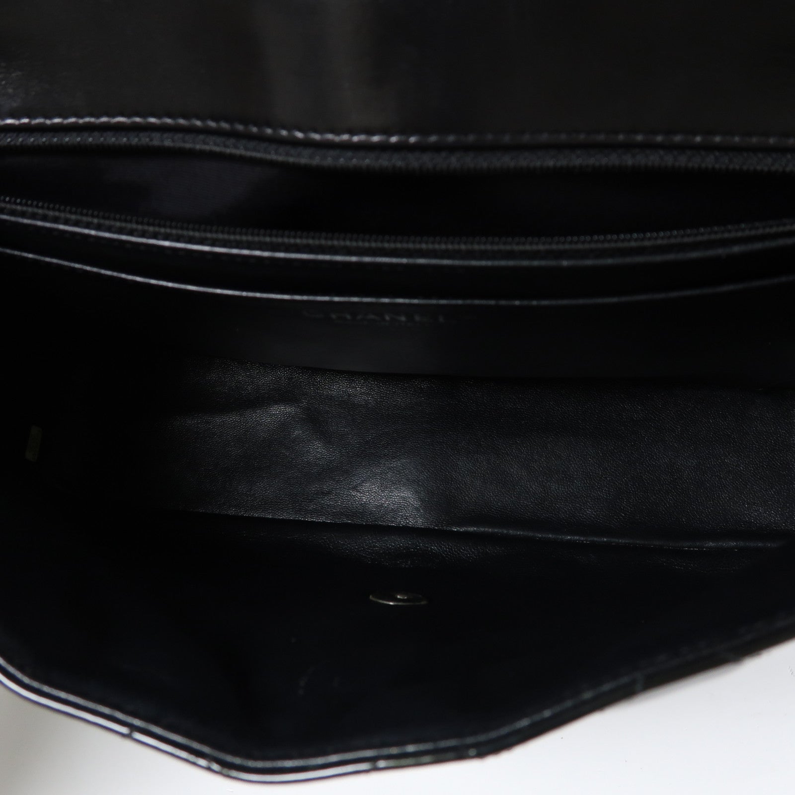 CHANEL【激減優惠】 漆皮皮革Large Classic銀扣鏈帶肩背袋黑色