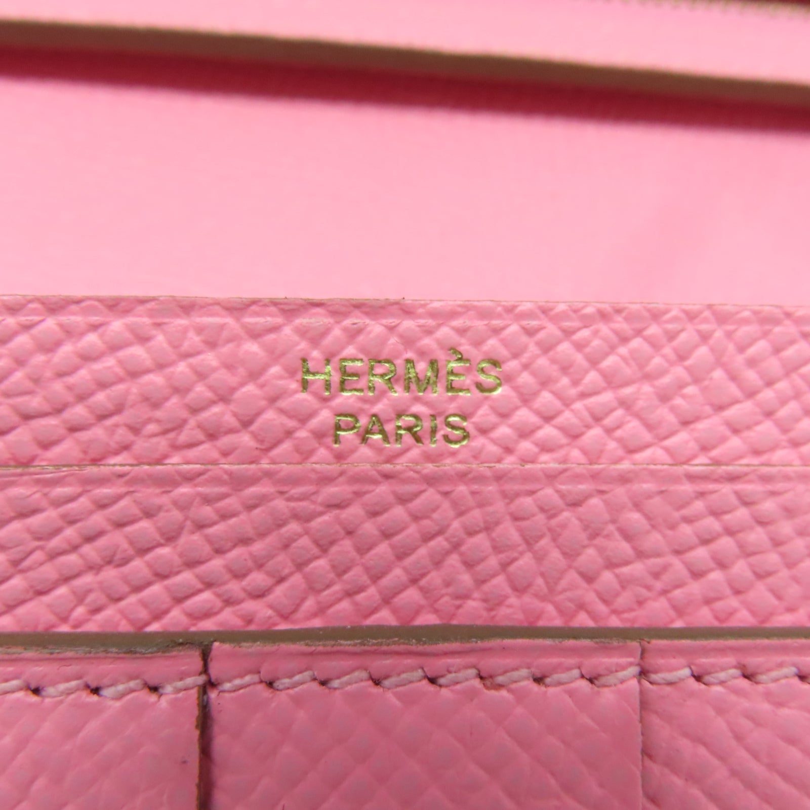 HERMES 【激減優惠】Epsom皮革Bearn Long Wallet金扣長錢包Rose Confetti粉紅色