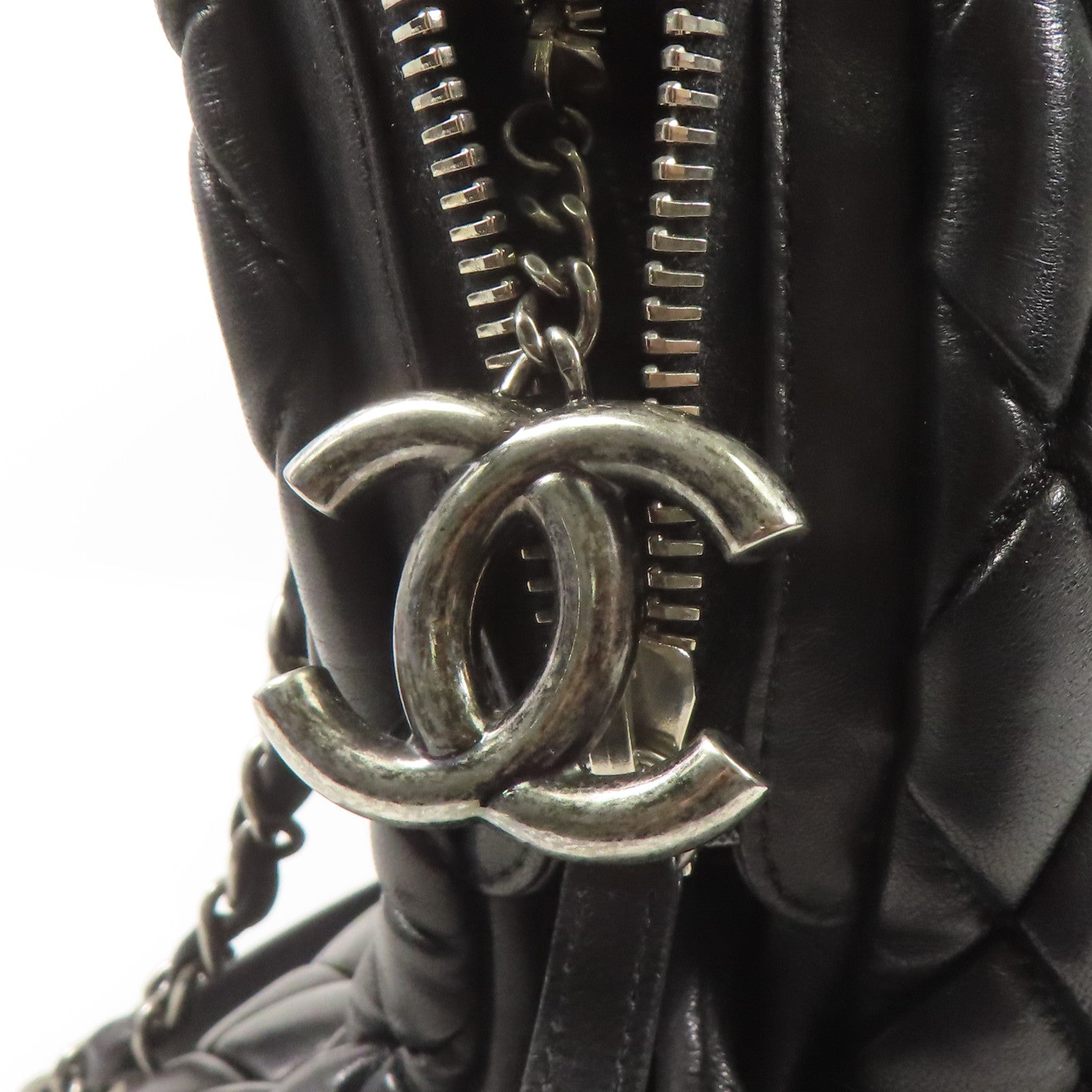 CHANEL 牛皮皮革Chain Shoulder銀扣鏈帶肩背袋